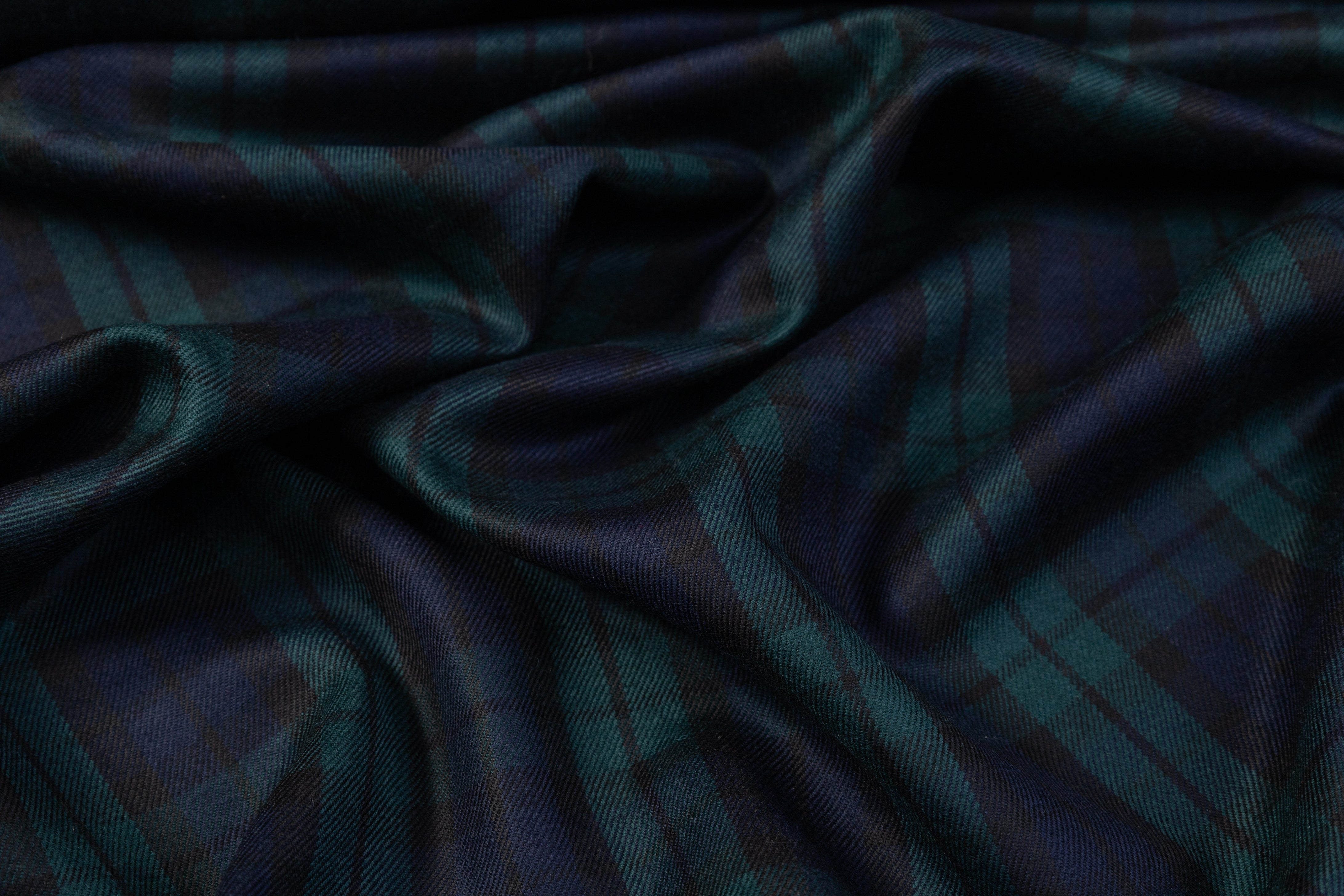 Tartan Italian Virgin Wool Suiting - Green / Blue
