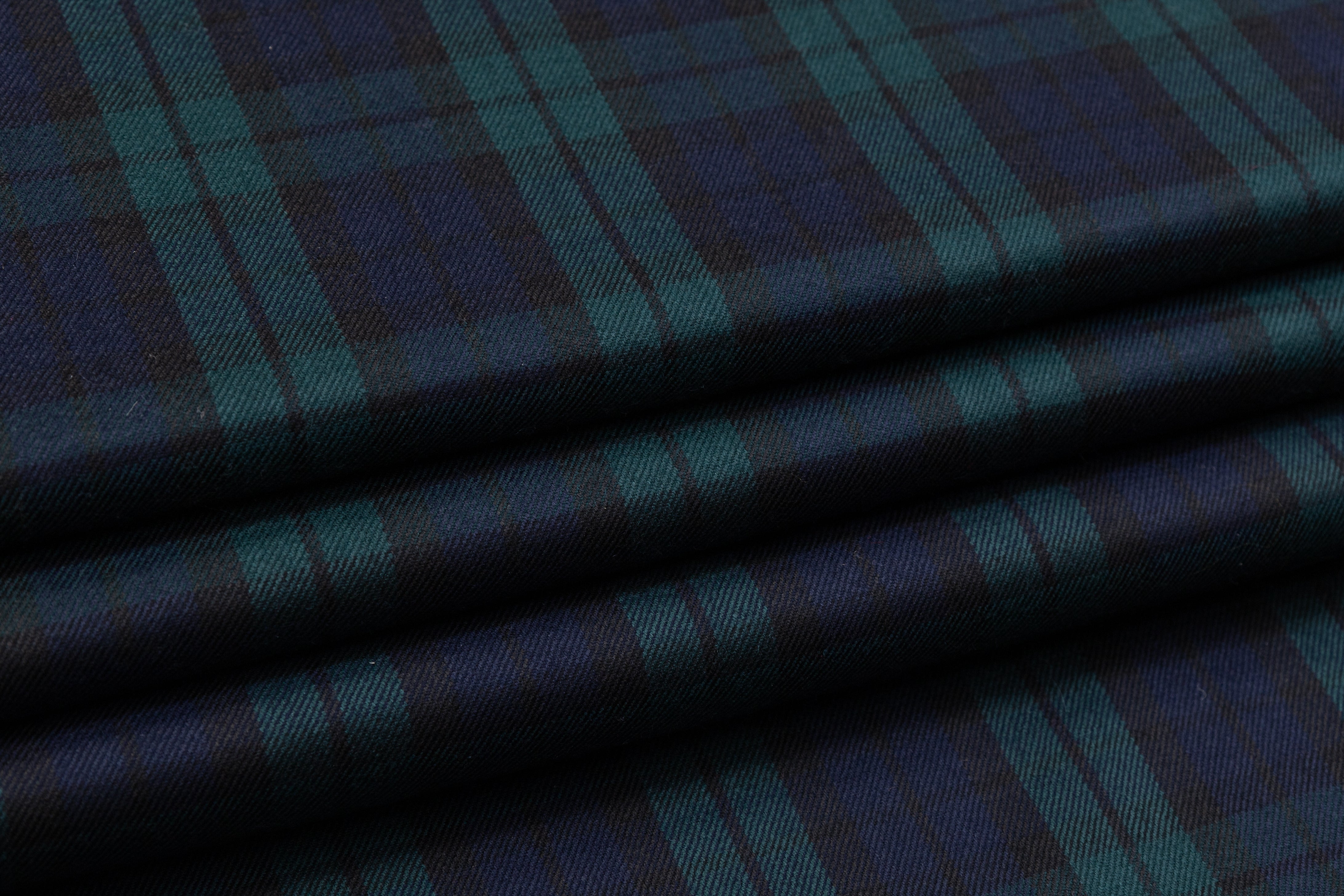 Tartan Italian Virgin Wool Suiting - Green / Blue
