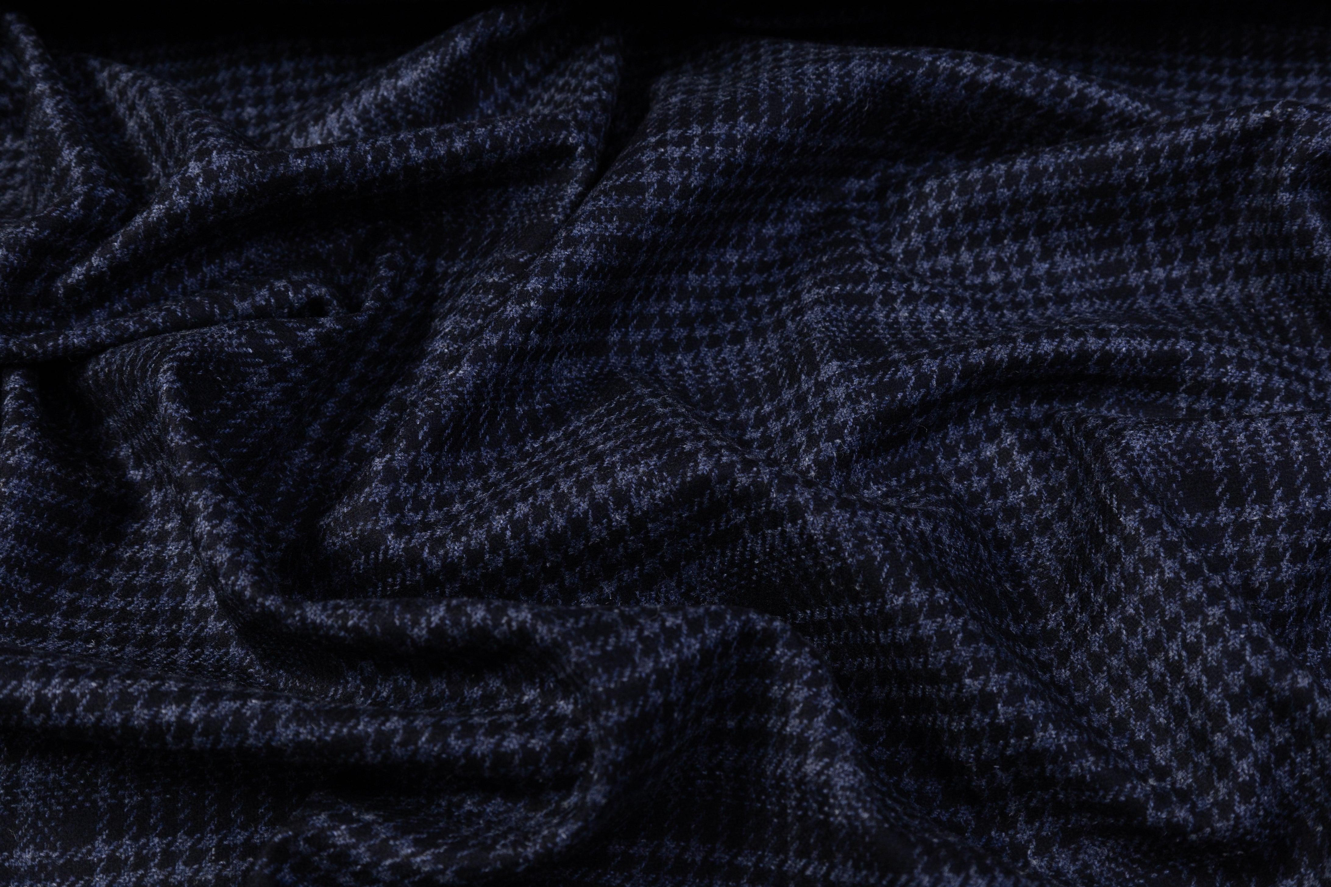 Checked Italian Wool Suiting - Navy Blue