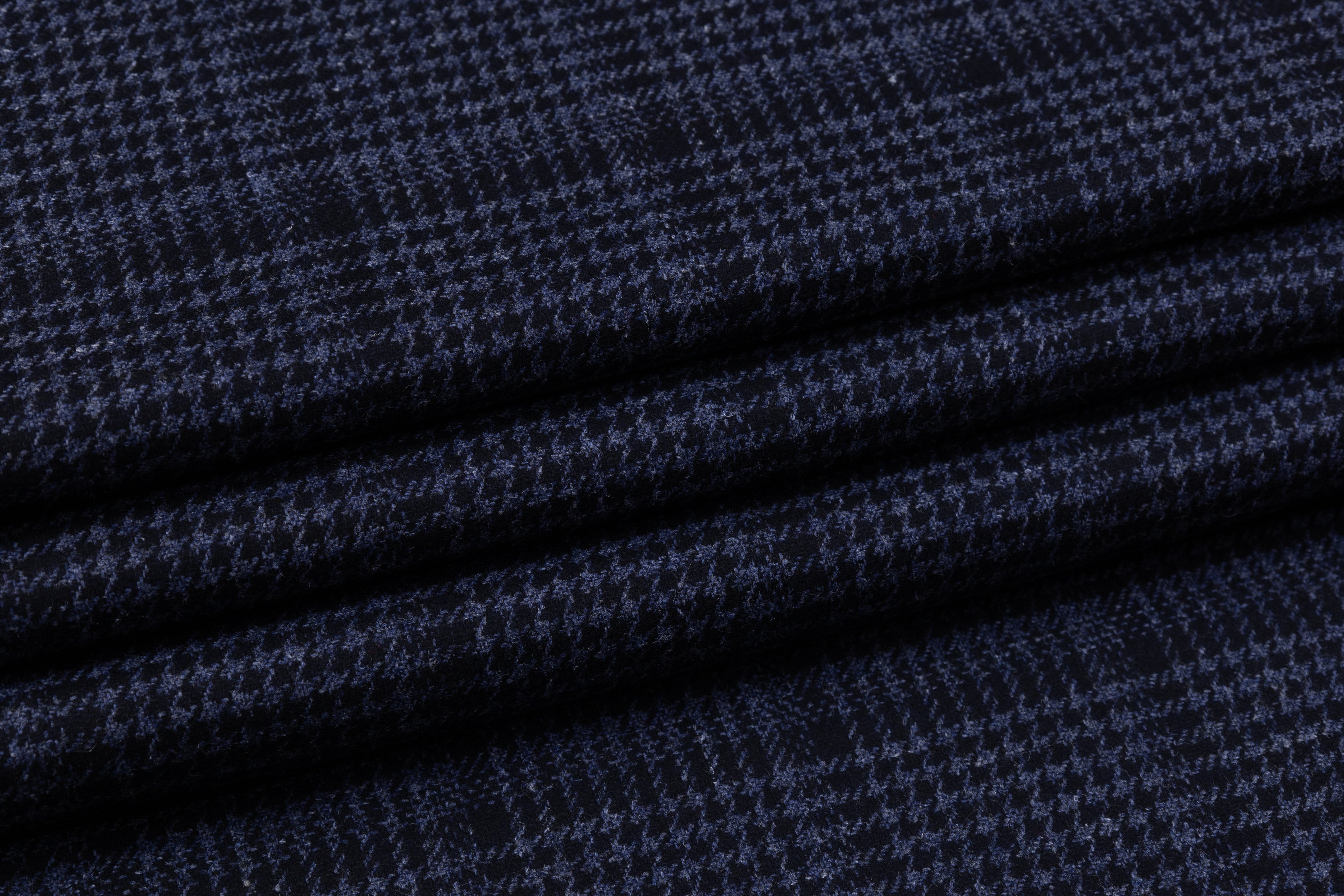 Checked Italian Wool Suiting - Navy Blue
