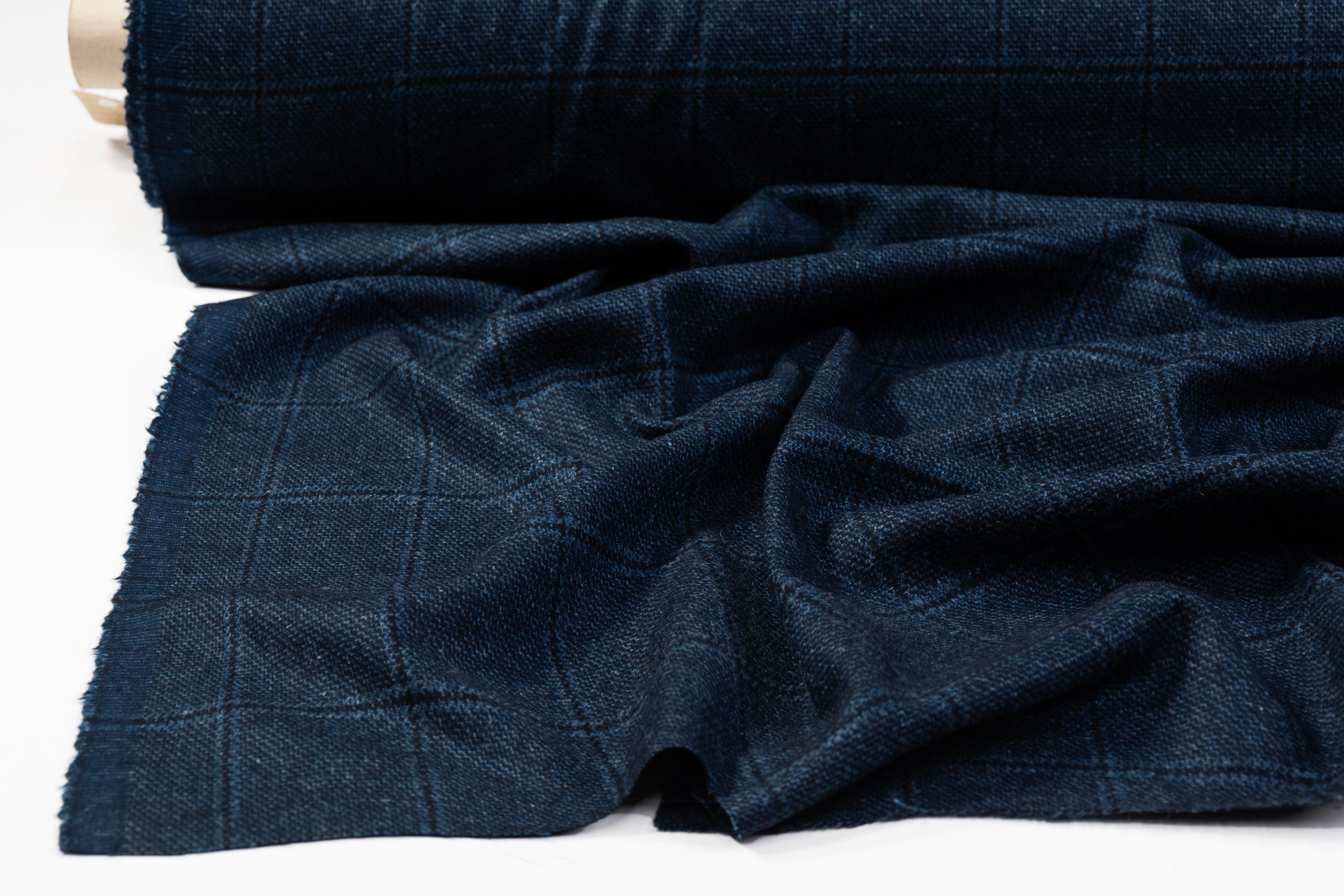 Windowpane Italian Wool Tweed Suiting - Blue