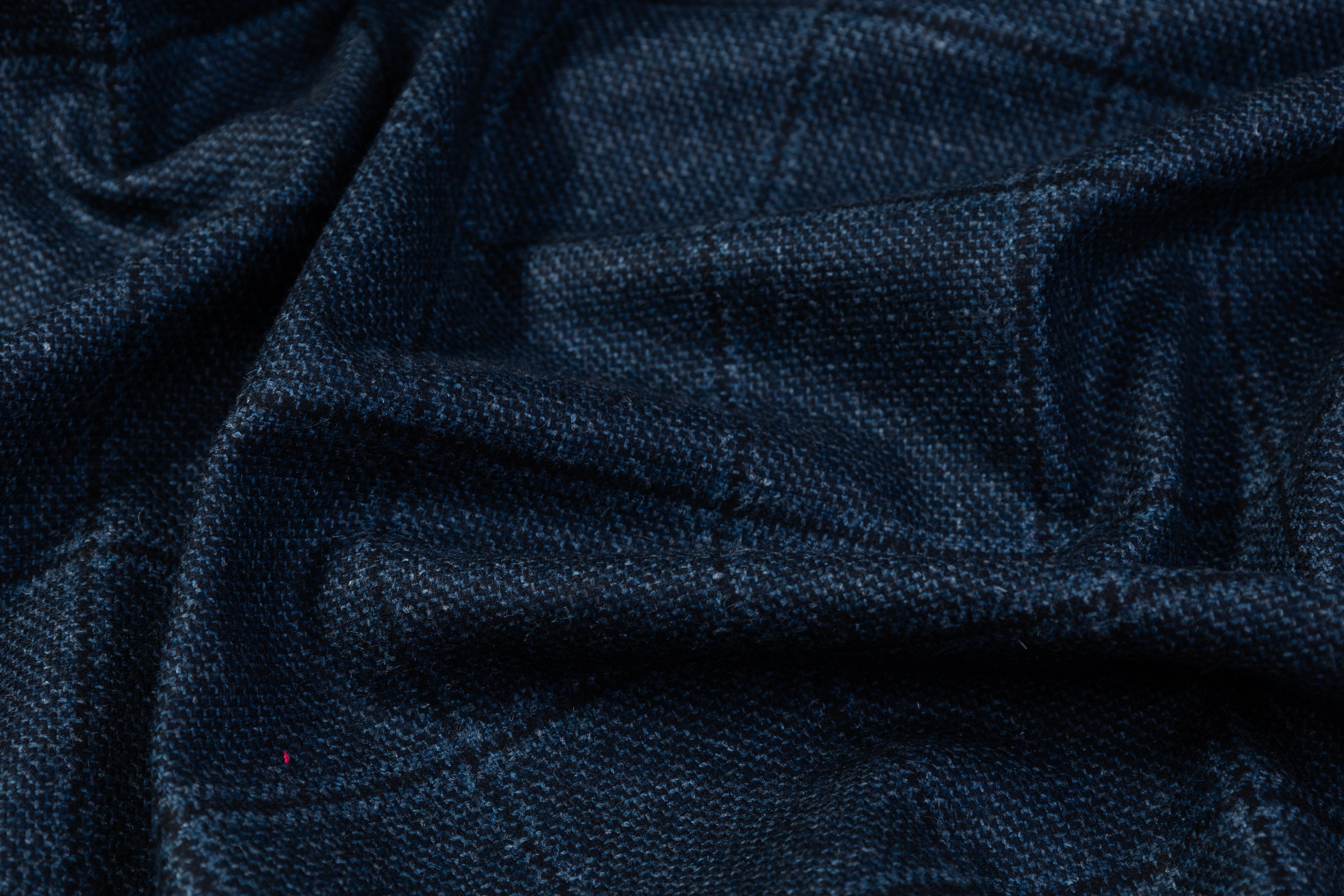 Windowpane Italian Wool Tweed Suiting - Blue