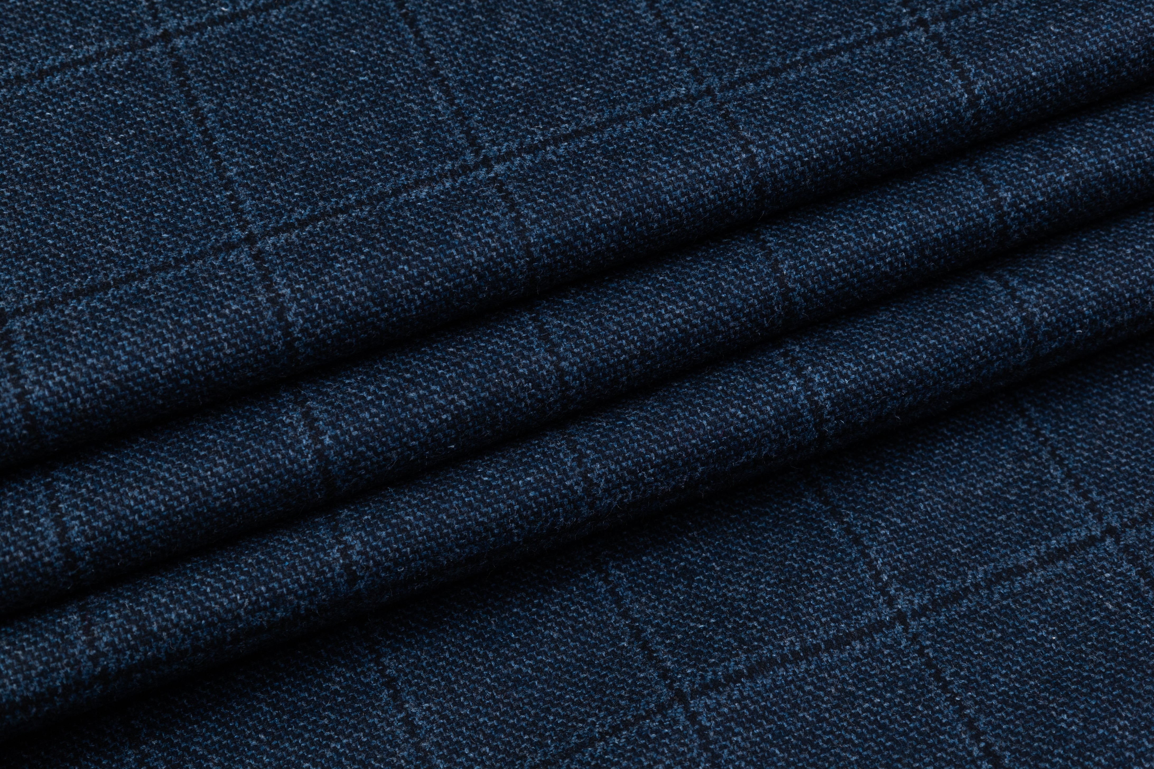 Windowpane Italian Wool Tweed Suiting - Blue