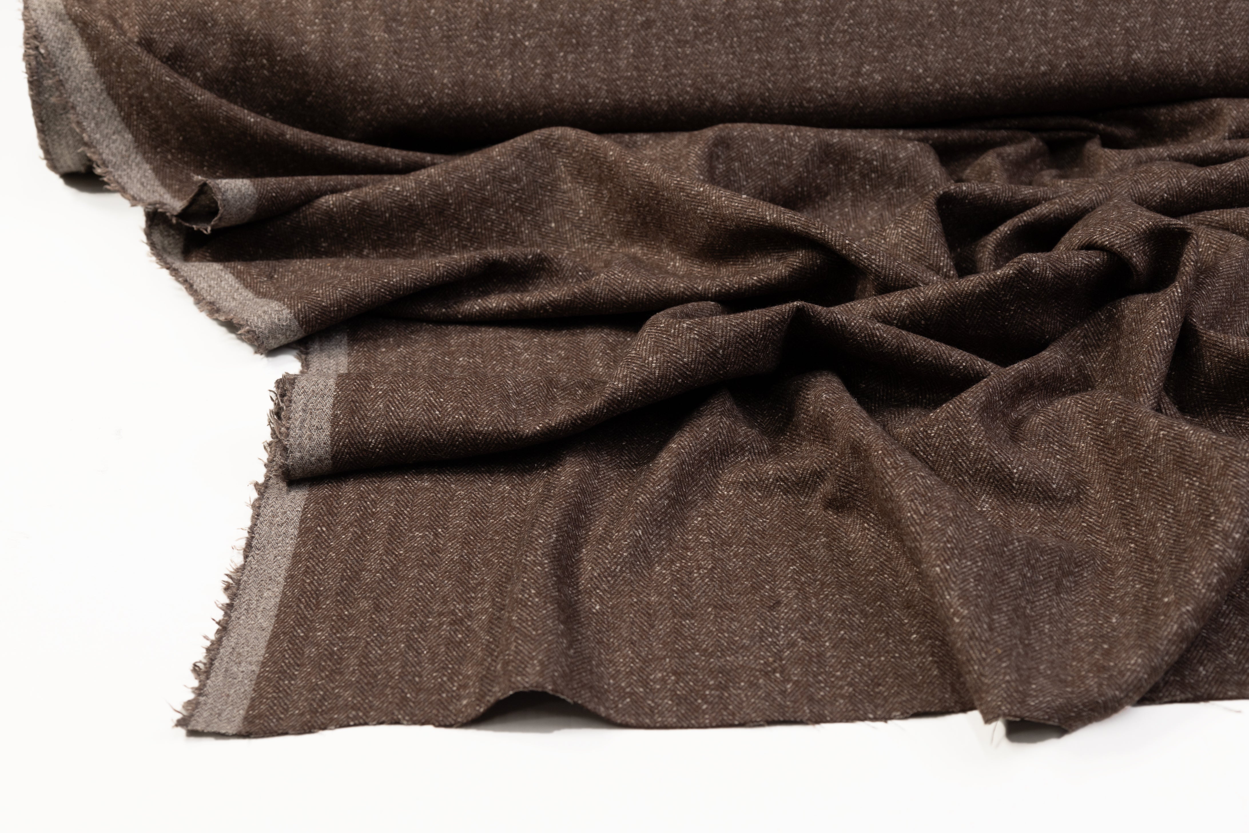 Herringbone Italian Wool Suiting - Brown