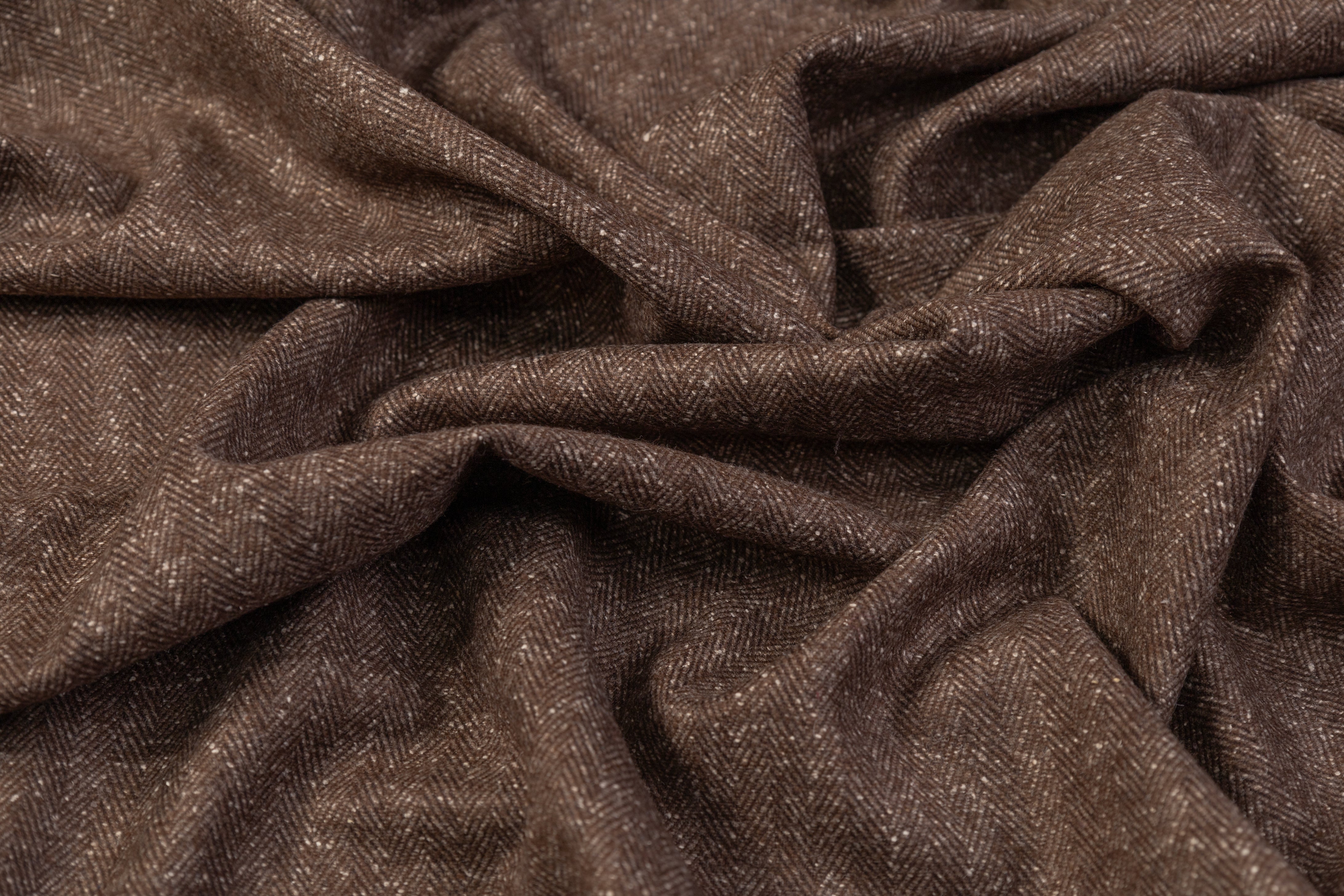 Herringbone Italian Wool Suiting - Brown