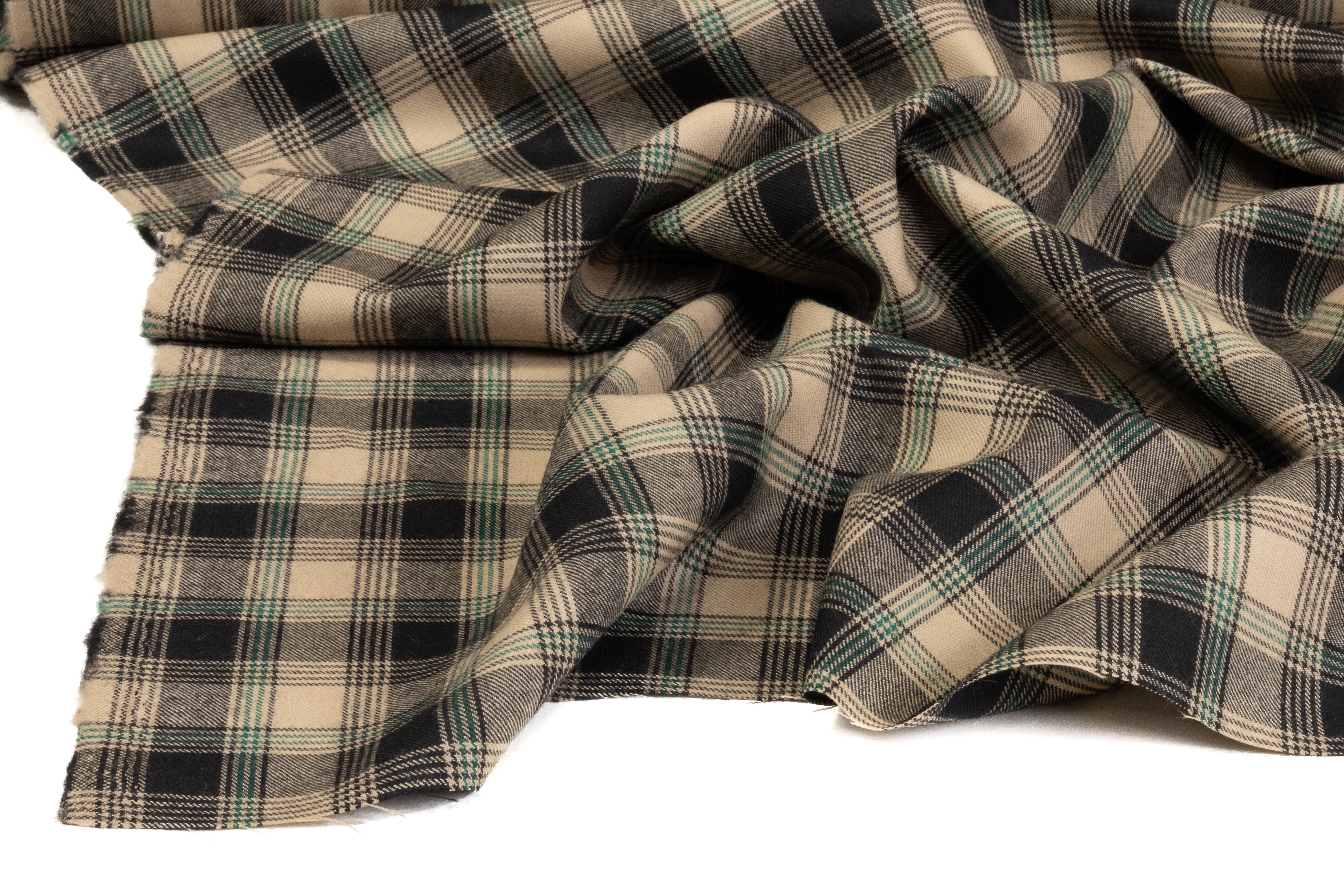 Checked Italian Wool Suiting - Tan / Black / Green