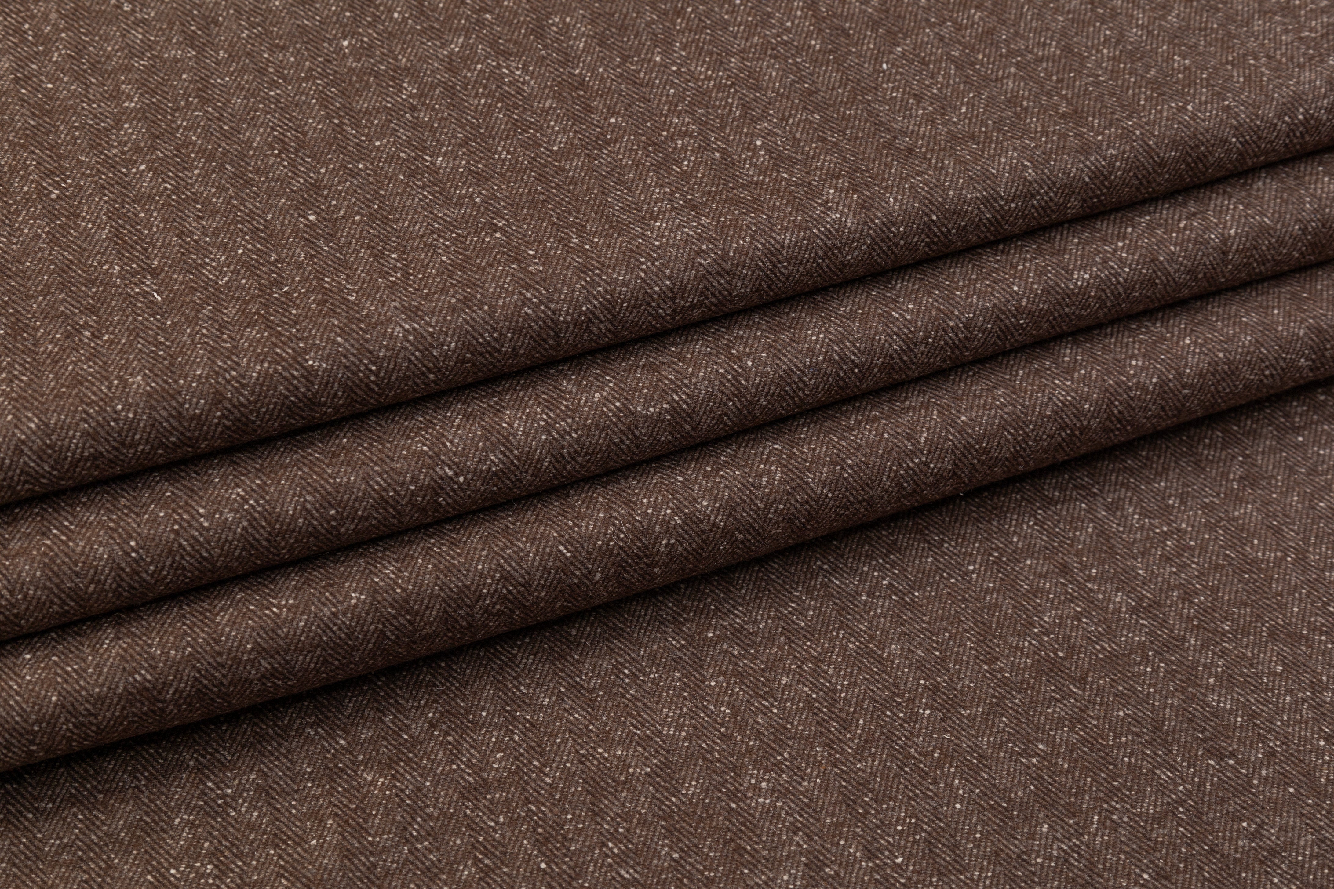 Herringbone Italian Wool Suiting - Brown