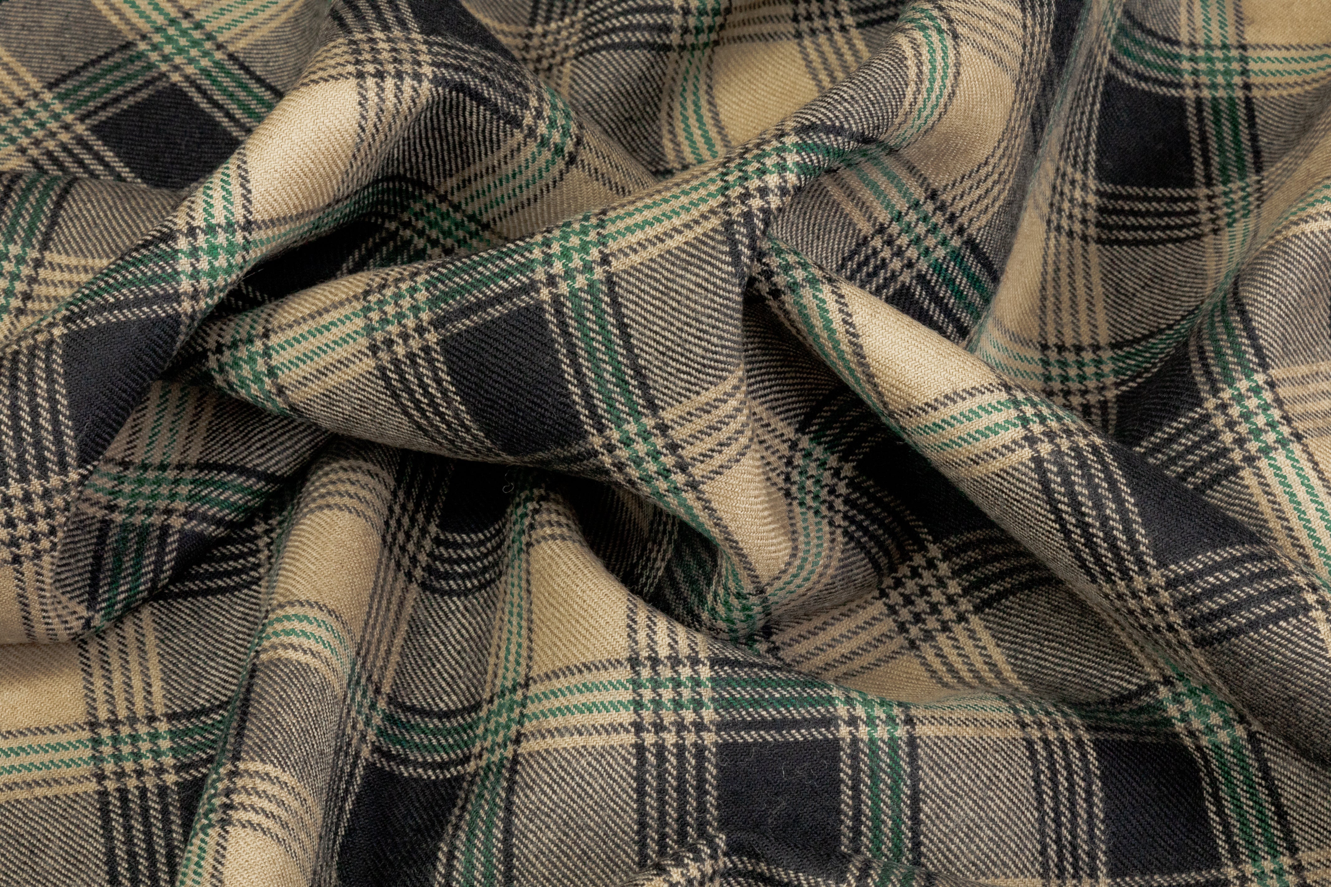 Checked Italian Wool Suiting - Tan / Black / Green