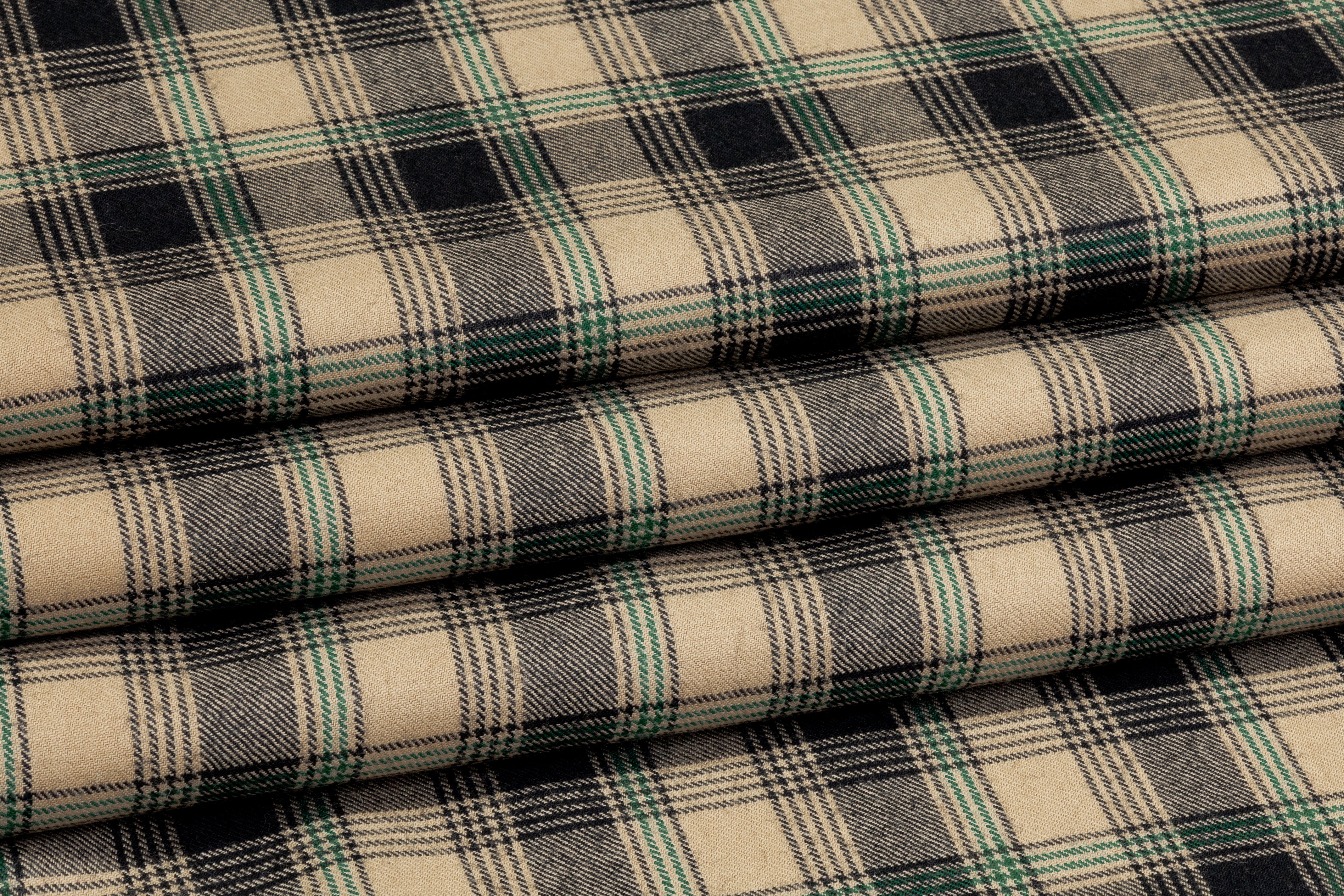 Checked Italian Wool Suiting - Tan / Black / Green