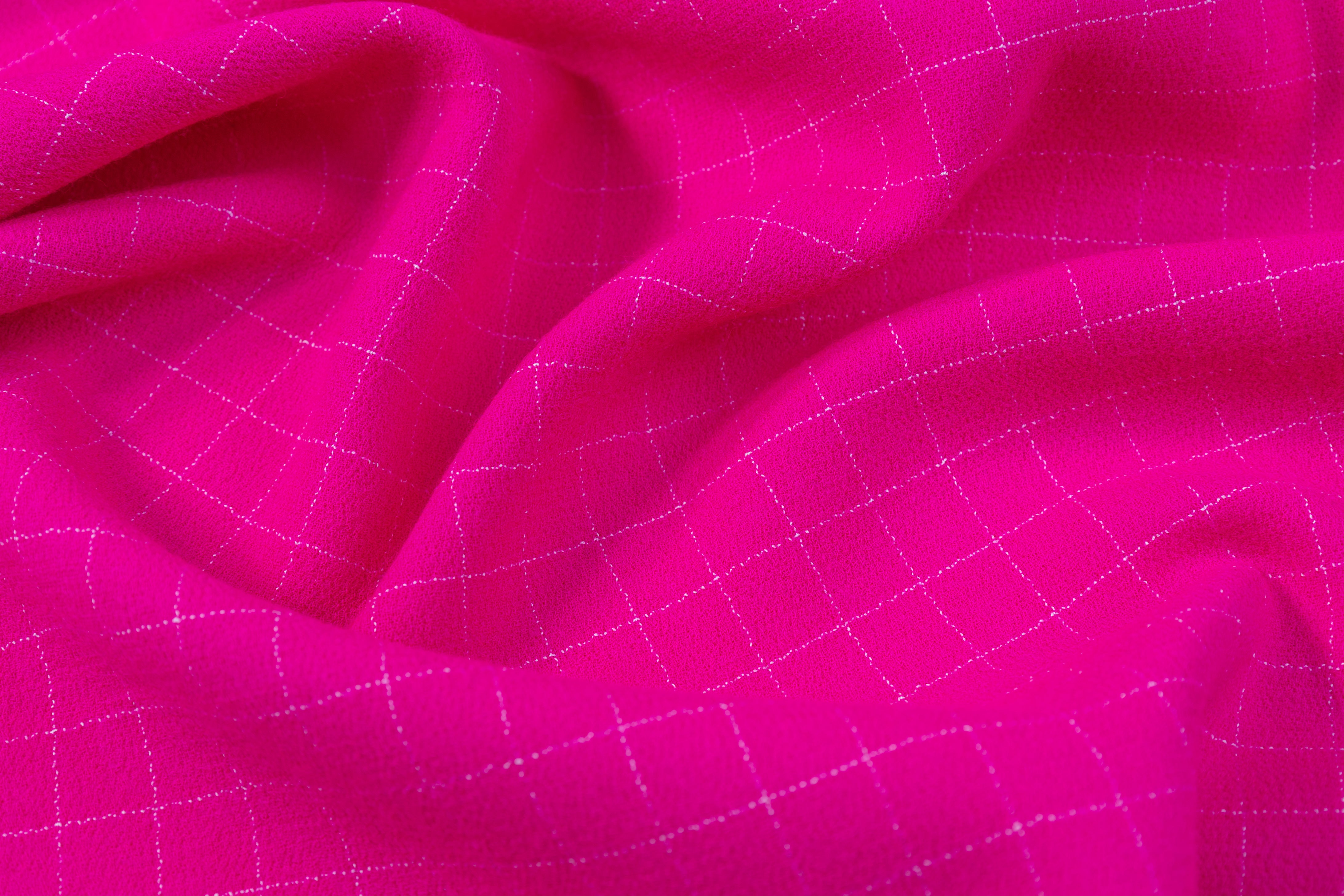 Checked Italian Double Wool Crepe - Magenta