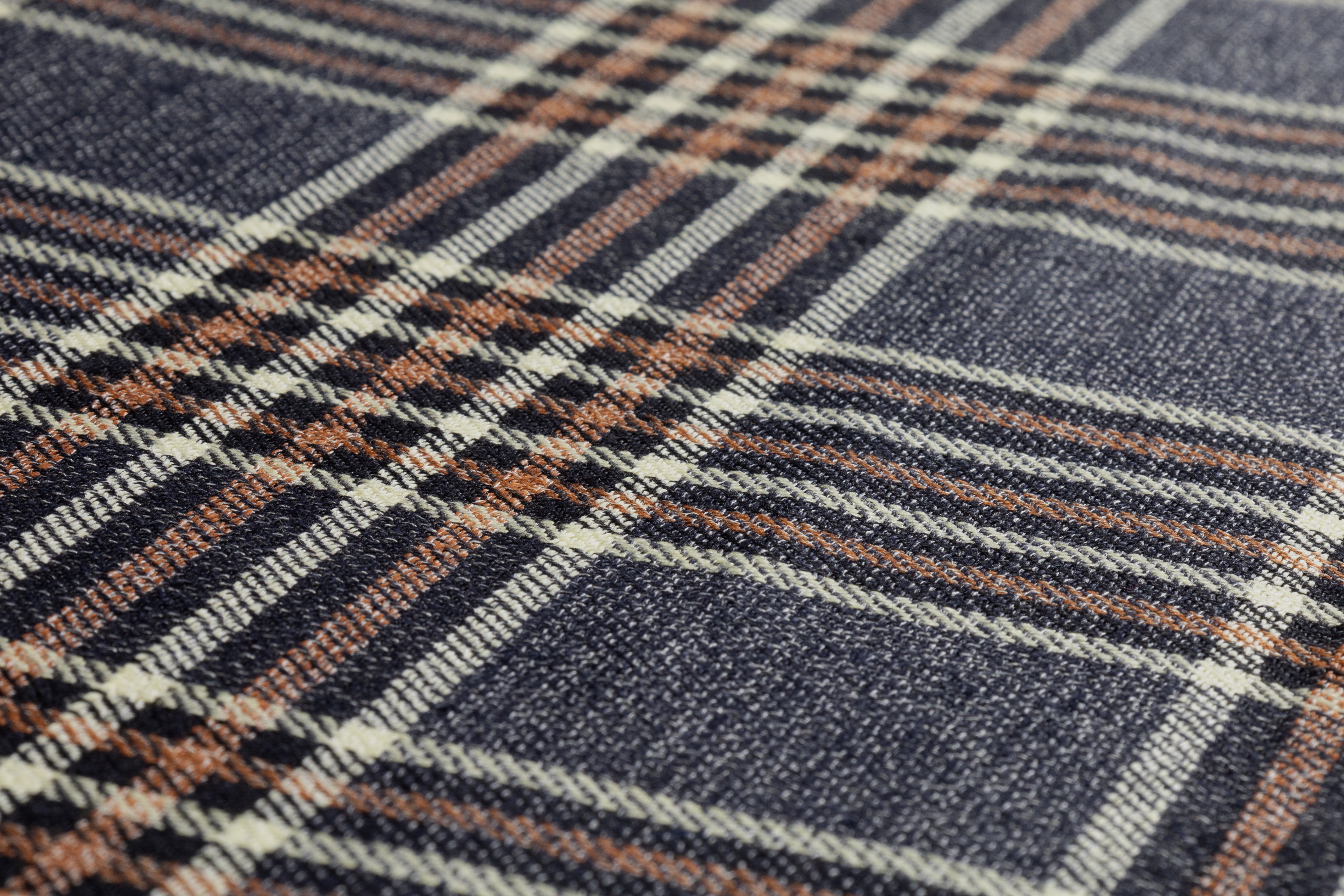 Checked Italian Silk Linen Blend - Denim Blue / Rust