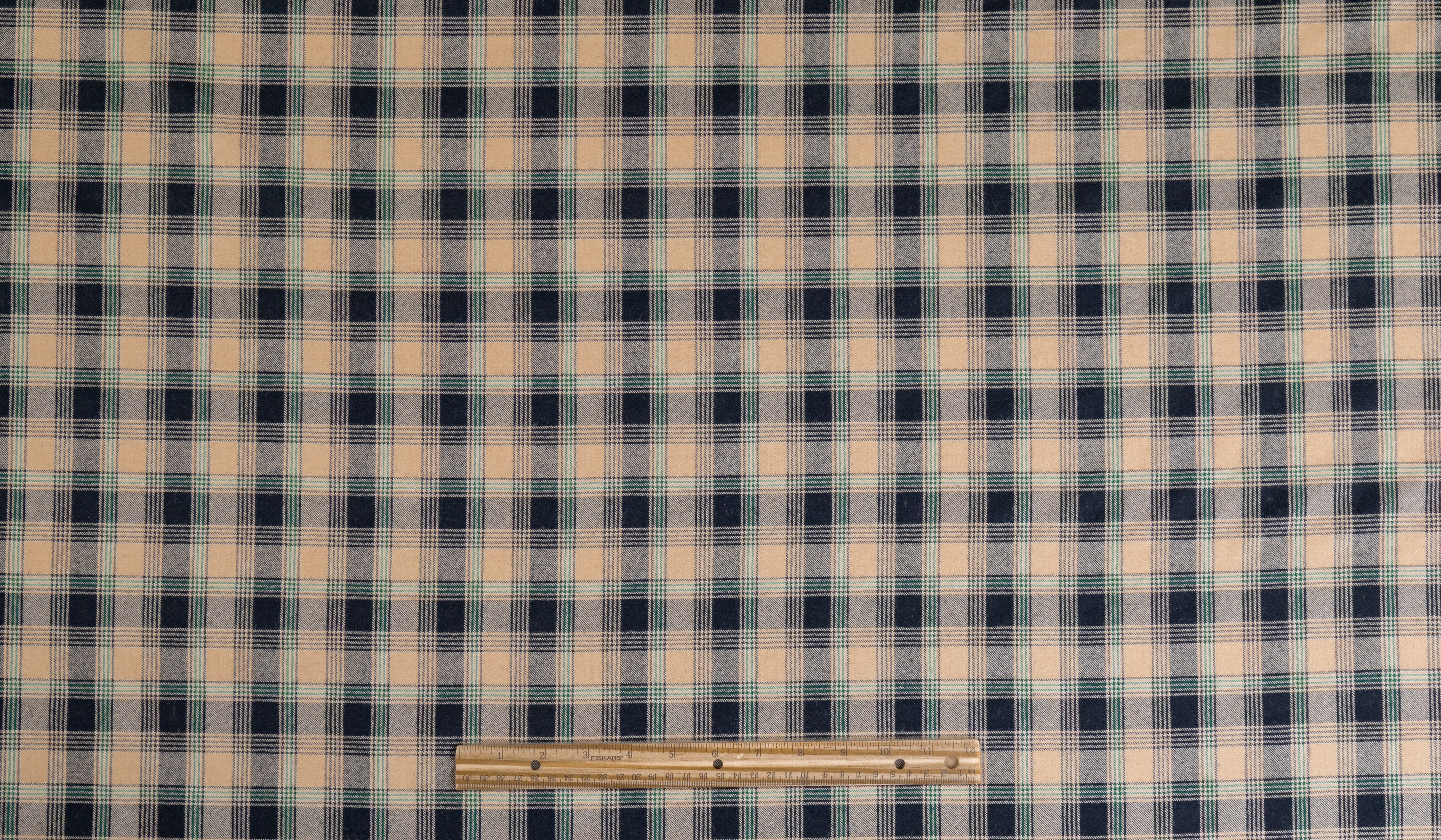 Checked Italian Wool Suiting - Tan / Black / Green