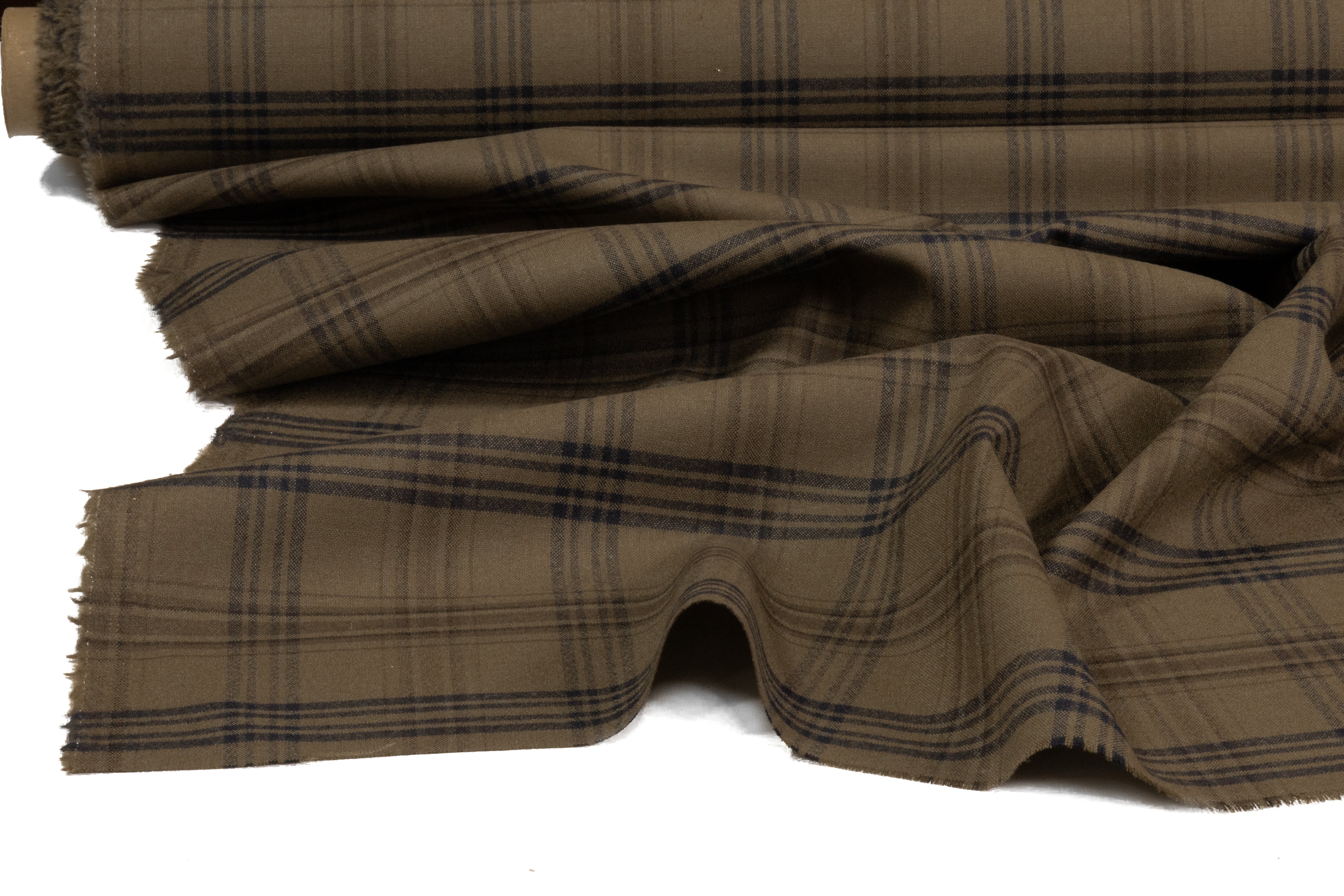 Plaid Italian Wool Suiting - Olive Green / Navy