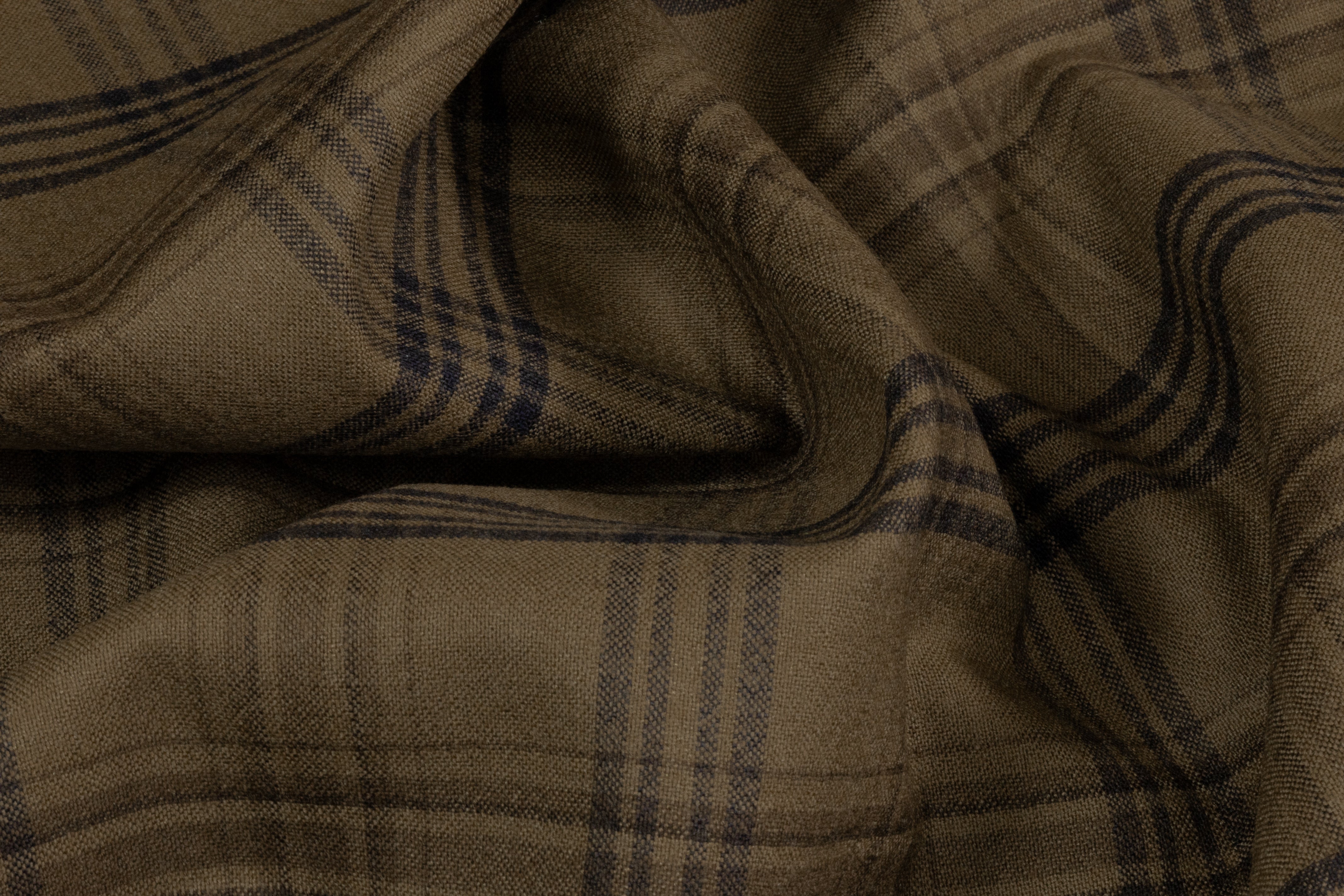 Plaid Italian Wool Suiting - Olive Green / Navy