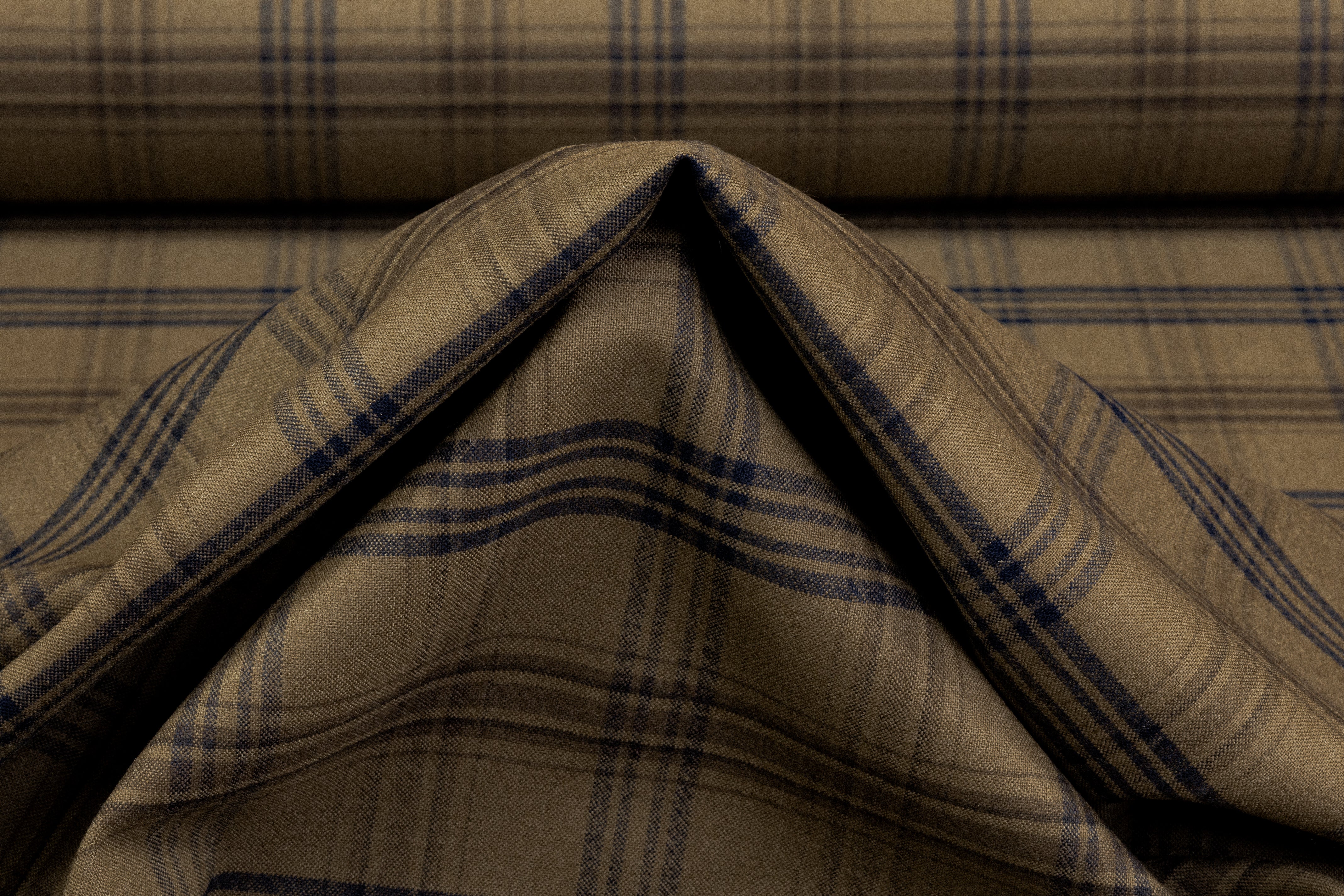 Plaid Italian Wool Suiting - Olive Green / Navy