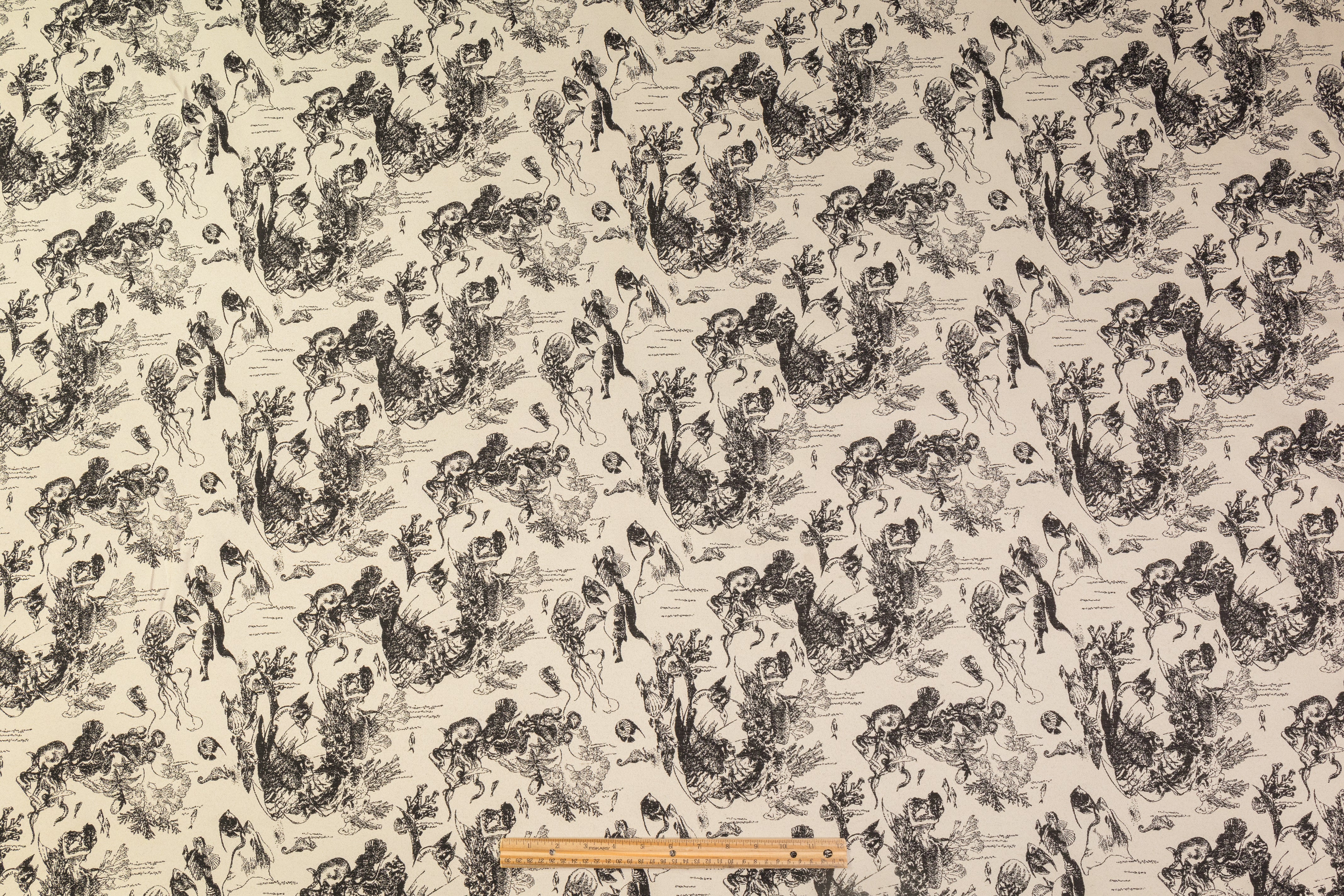 Sea Life Italian Brocade - Ivory / Black