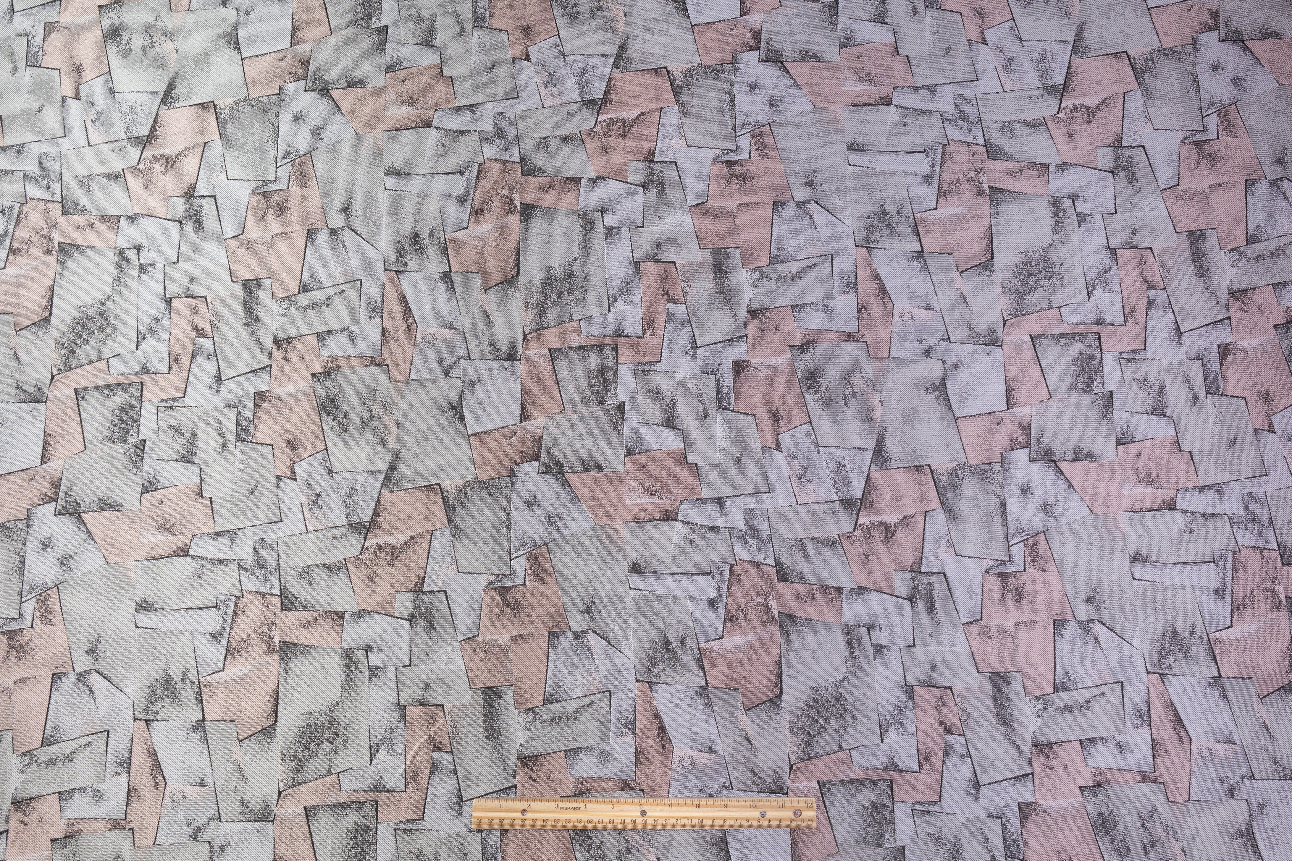 Geometric Italian Brocade - Gray / Blush