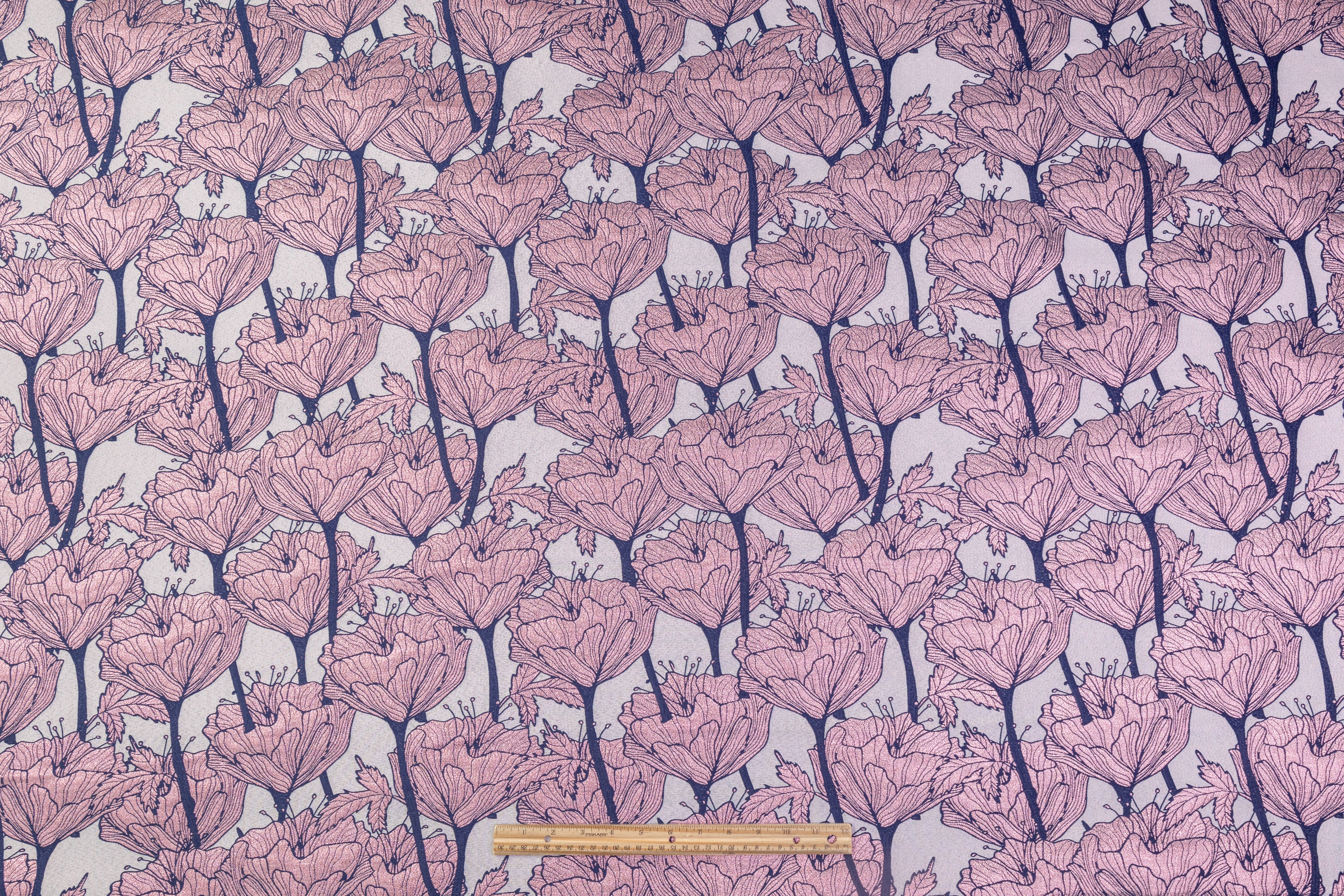 Floral Metallic Italian Brocade - Navy / Pink