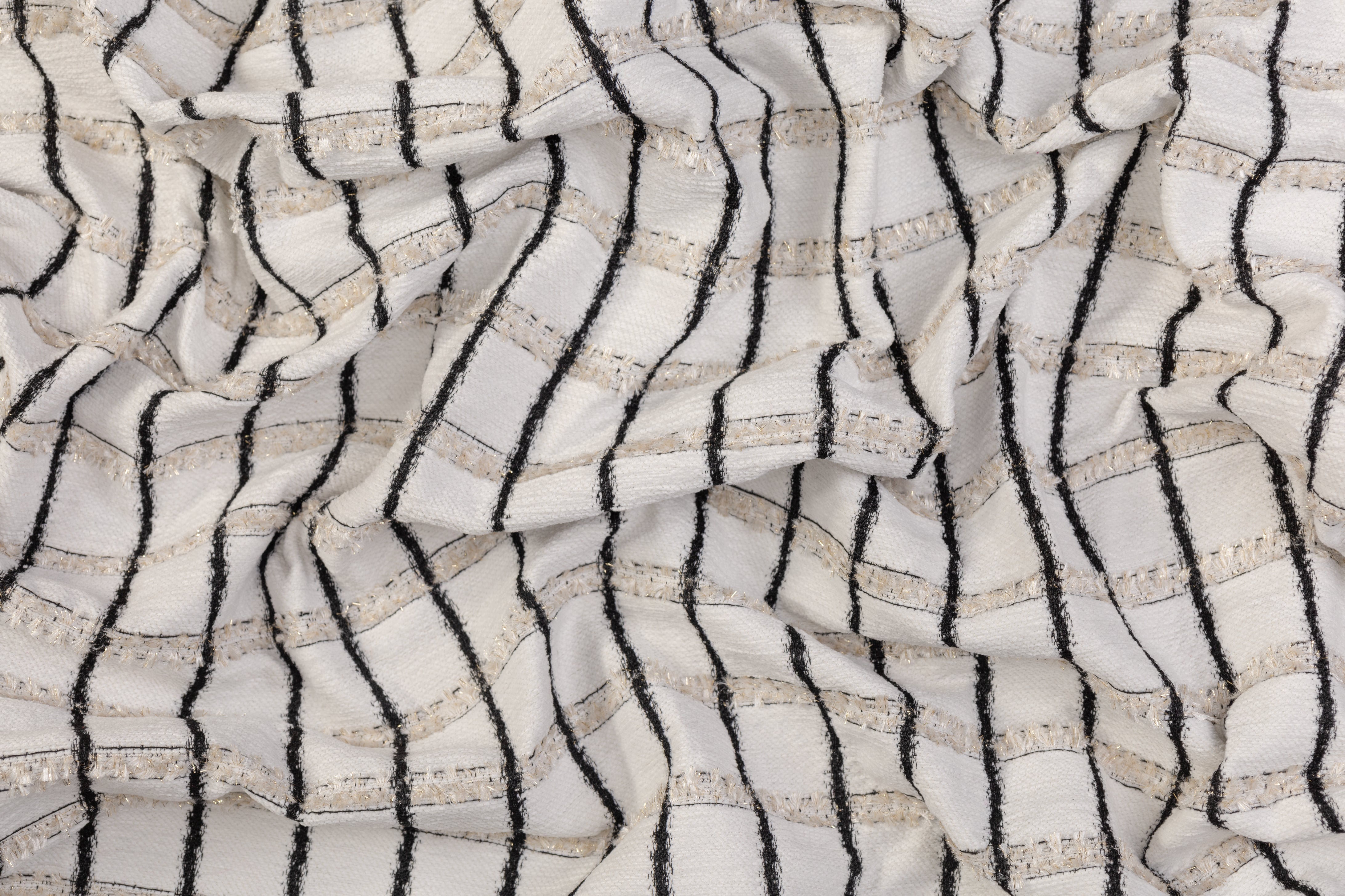 Heavy Italian Chenille Tweed -White / Black /Gold