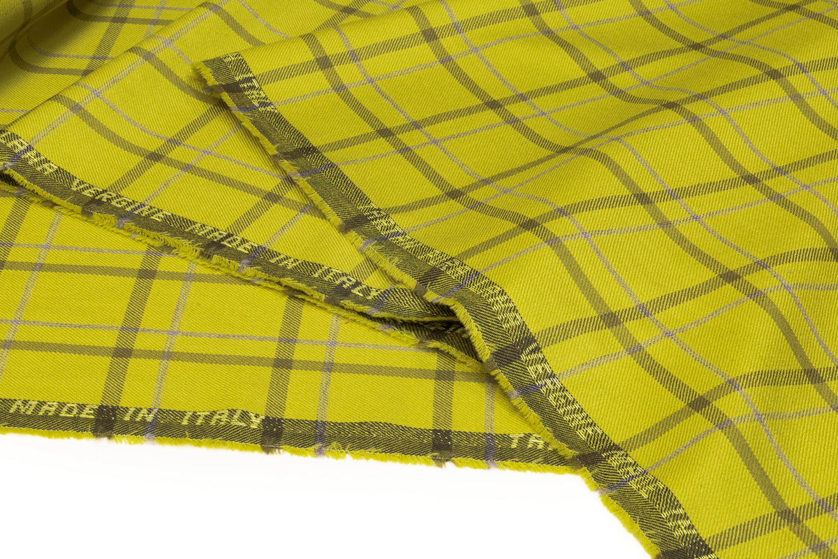 Tartan Italian Wool Suiting - Chartreuse Green