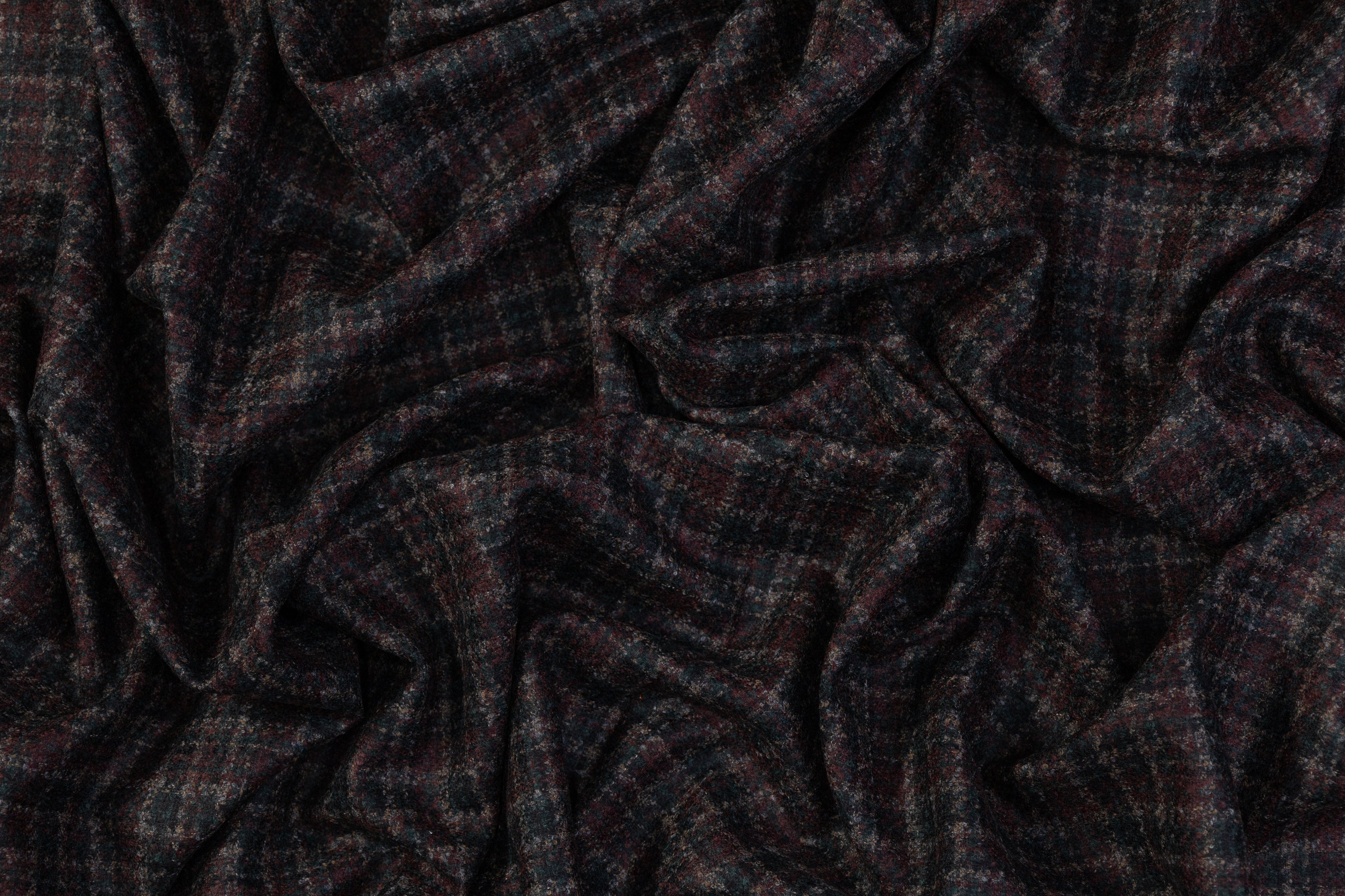 Checked Italian Wool Tweed - Green / Burgundy