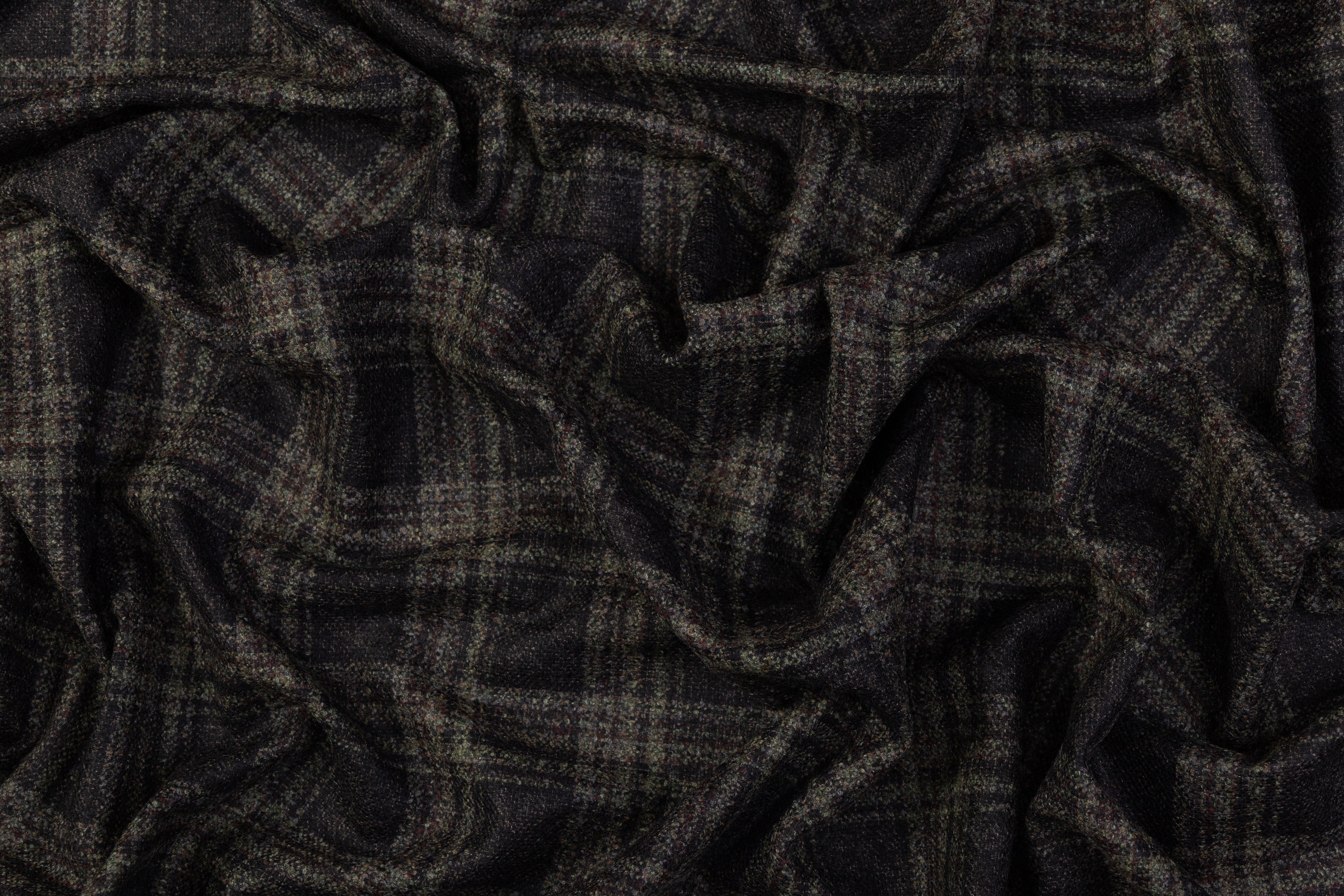 Checked Italian Wool Tweed - Green / Black / Burgundy / Brown