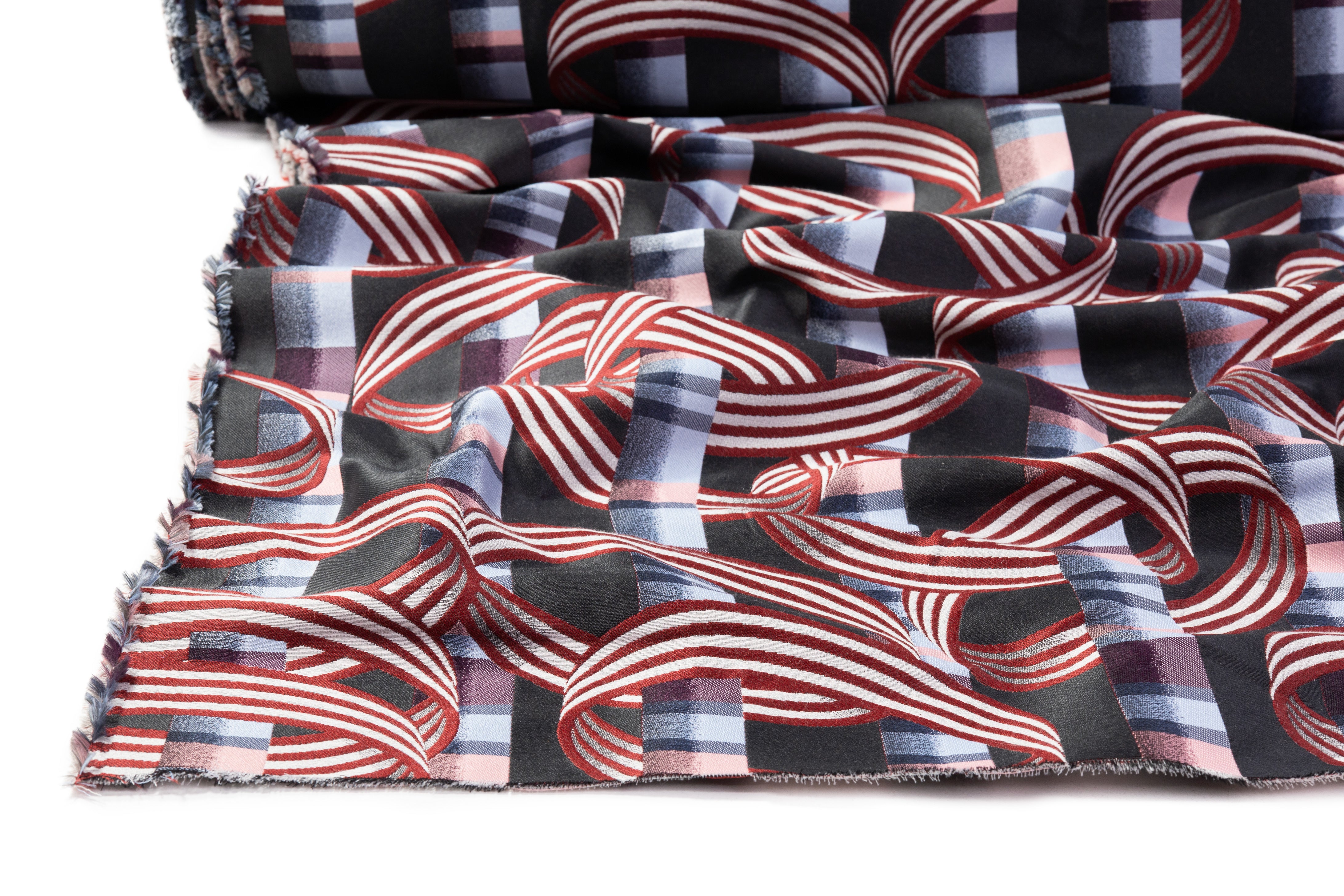 Art Deco Italian Brocade - Red / Blue / Gray