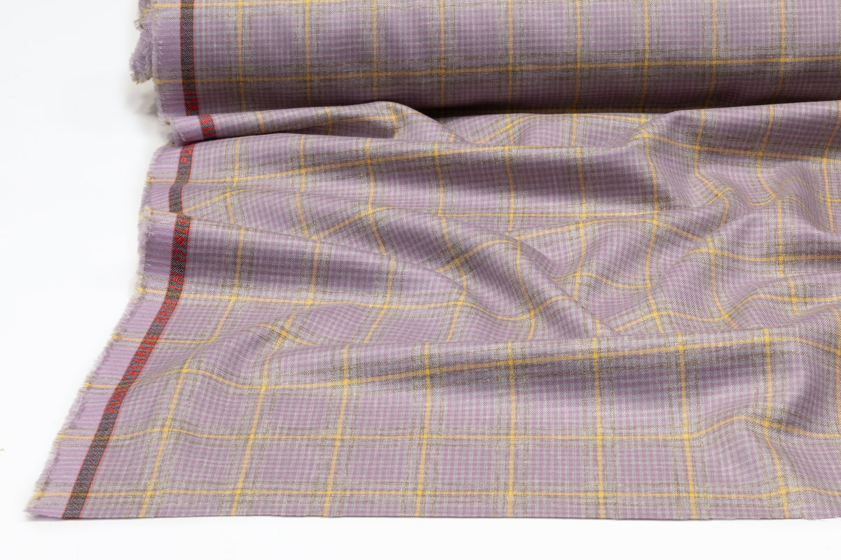 Checked Italian Pure Cashmere Suiting - Lavender / Yellow