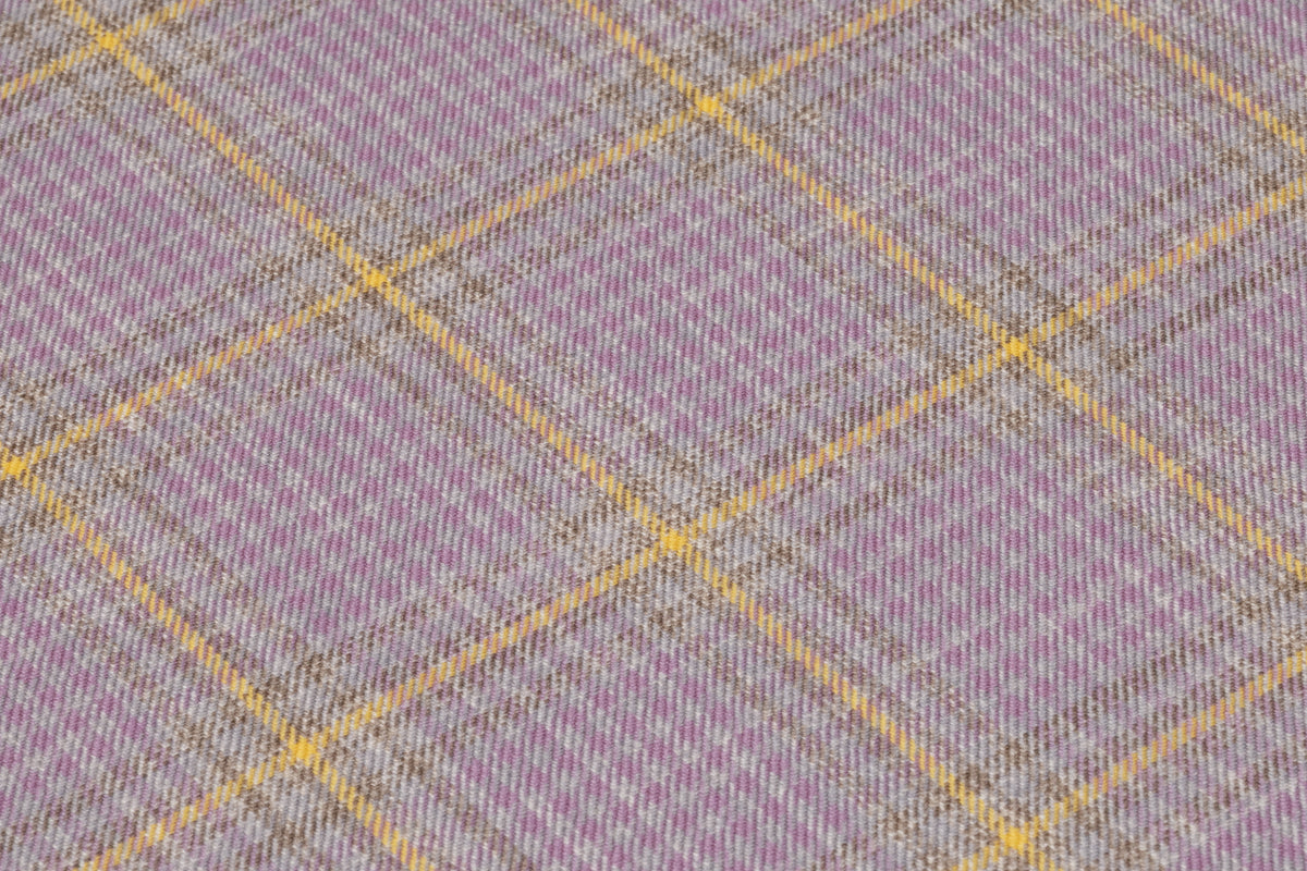 Checked Italian Pure Cashmere Suiting - Lavender / Yellow