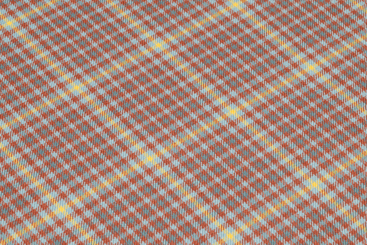 Checked Italian Pure Cashmere Suiting - Rust / Yellow / Blue