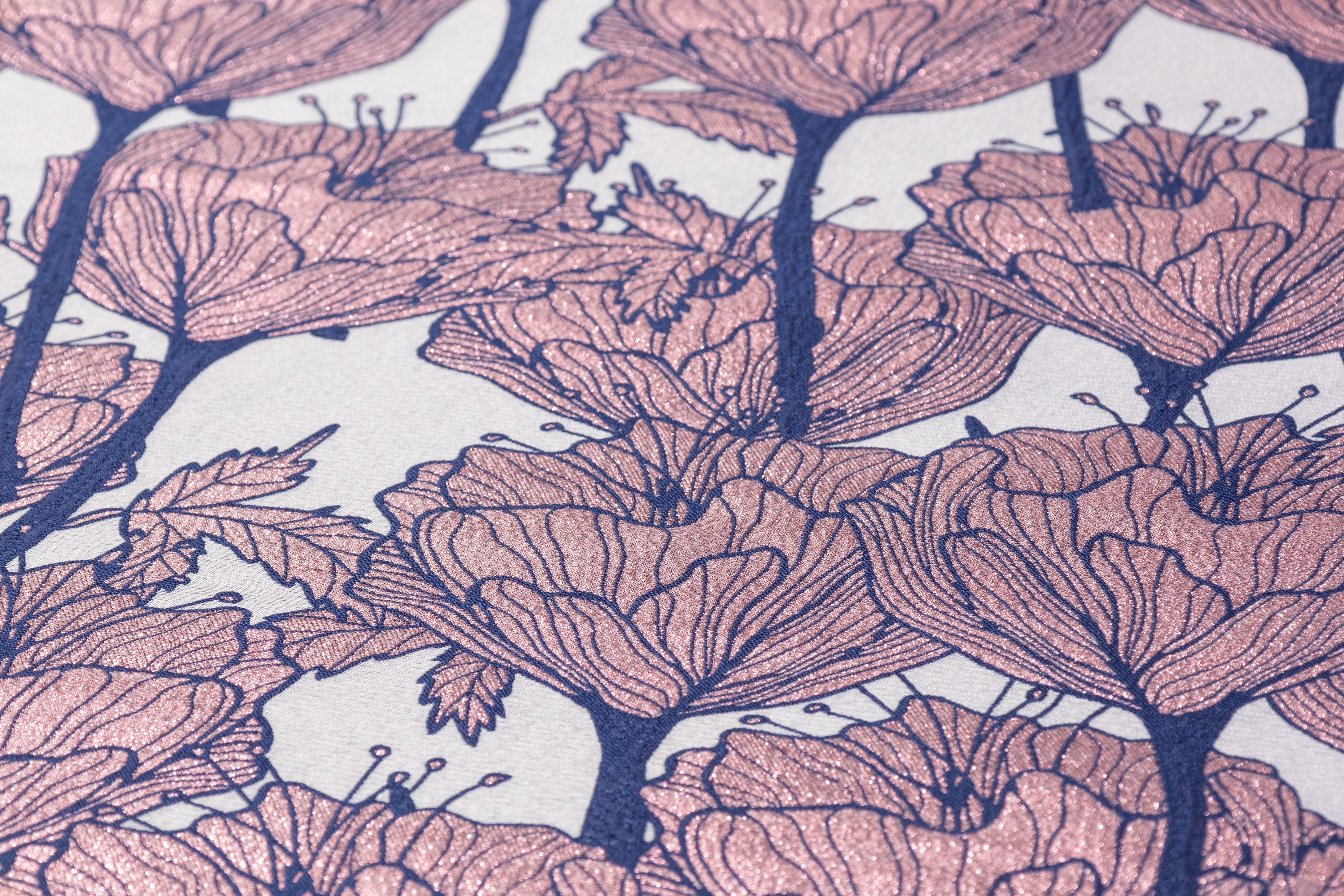 Floral Metallic Italian Brocade - Navy / Pink