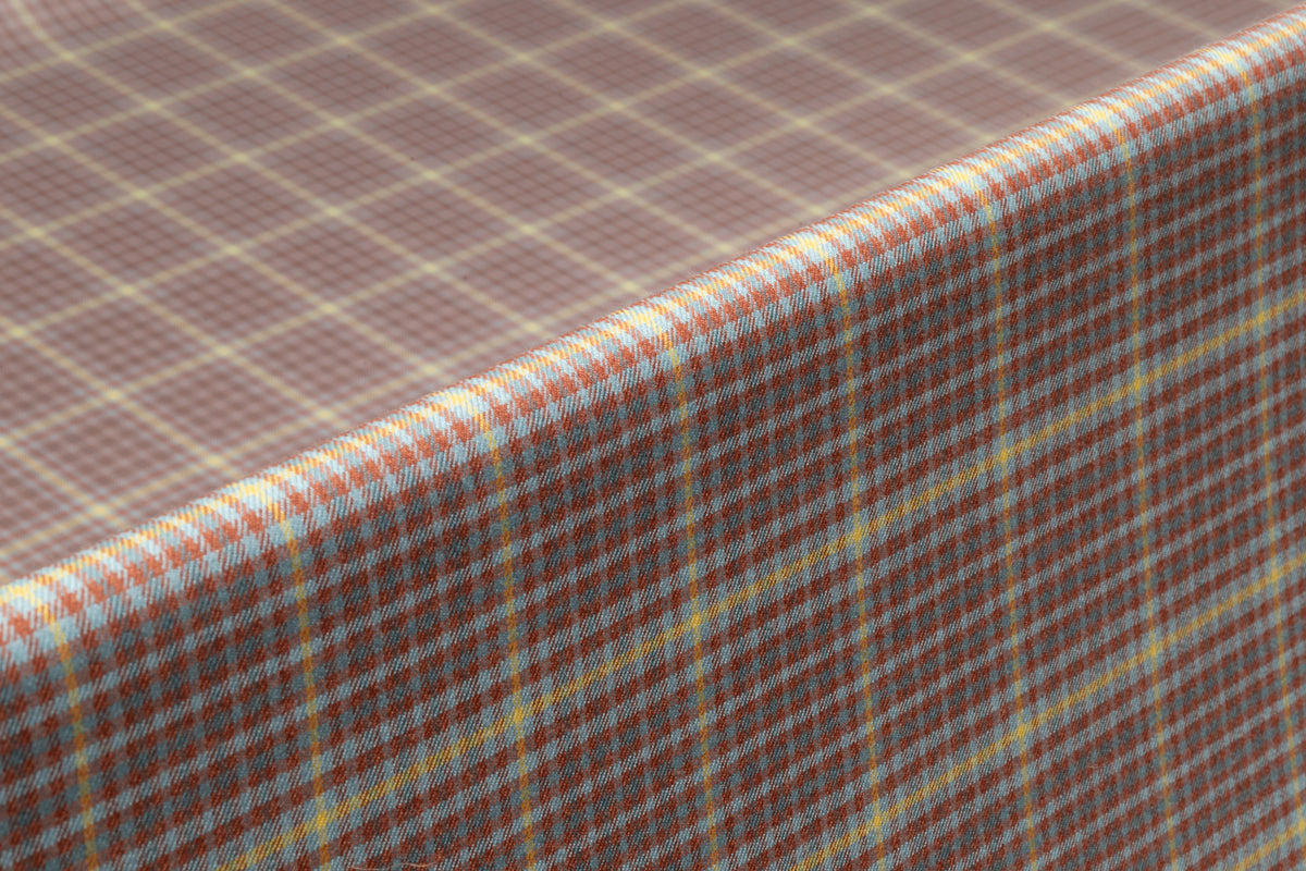 Checked Italian Pure Cashmere Suiting - Rust / Yellow / Blue