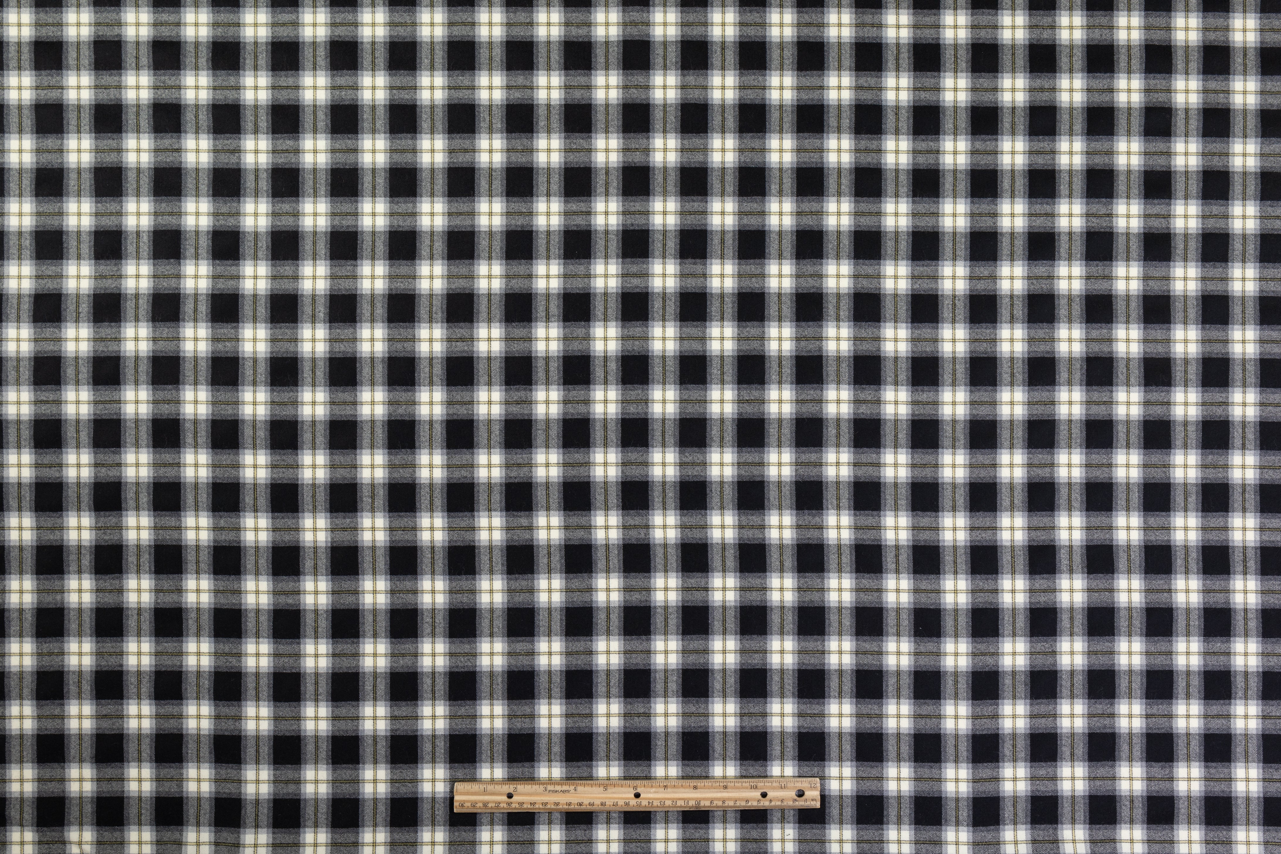 Checked Italian Wool Flannel Suiting - Black / Yellow / White