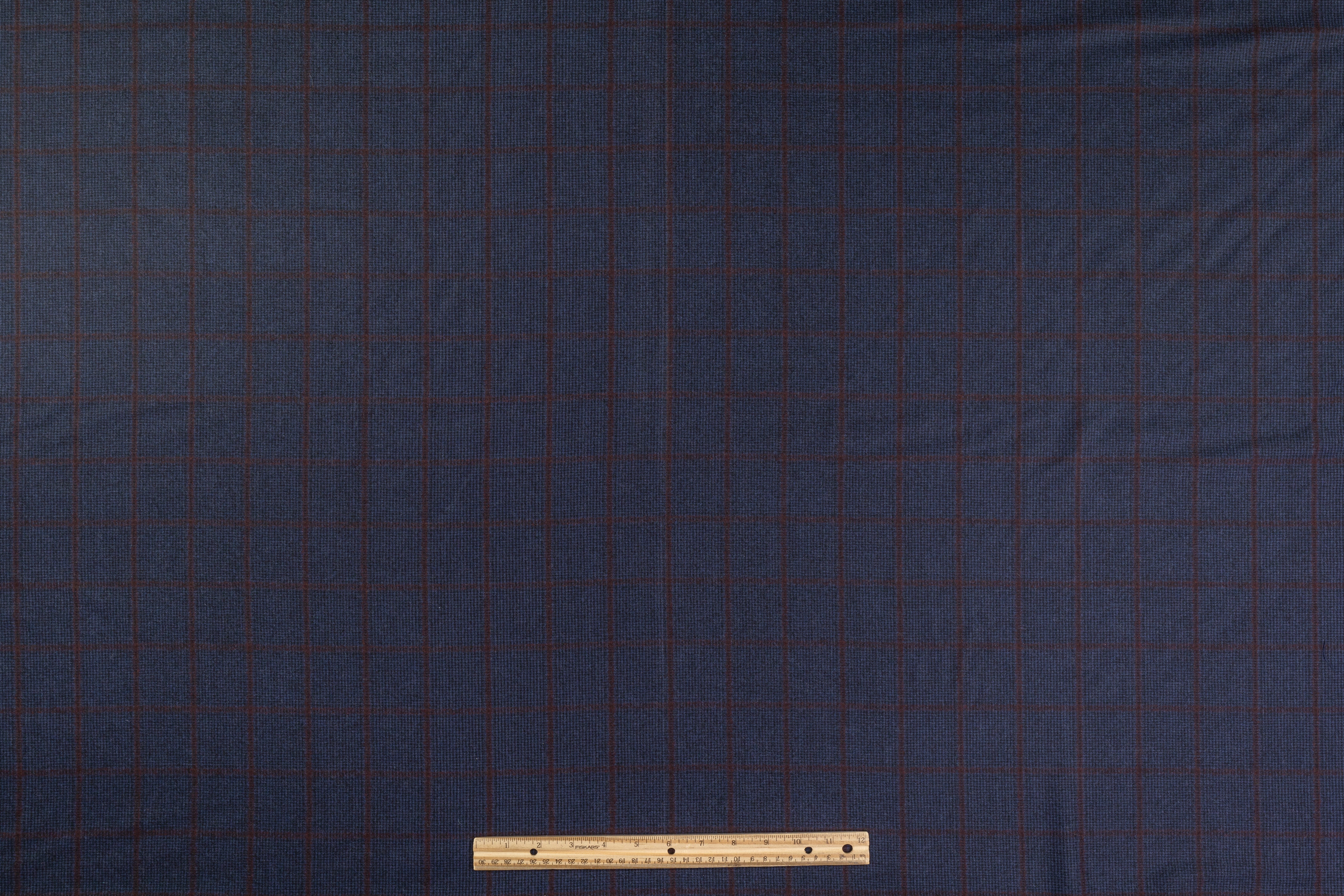 Checked Italian Super 130s Wool Flannel - Blue / Burgundy