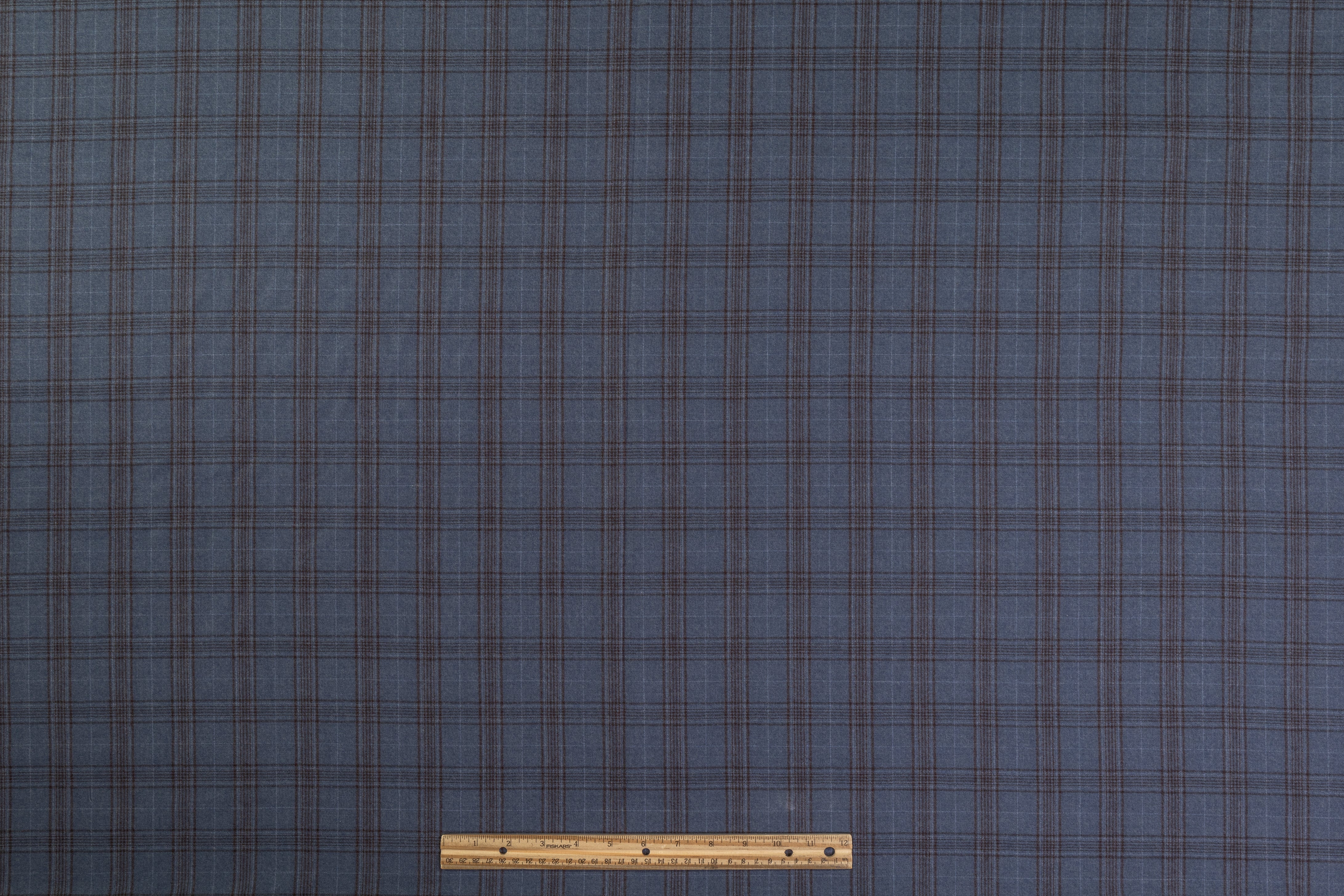 Checked Italian Super 130s Wool Flannel - Slate Blue / Brown