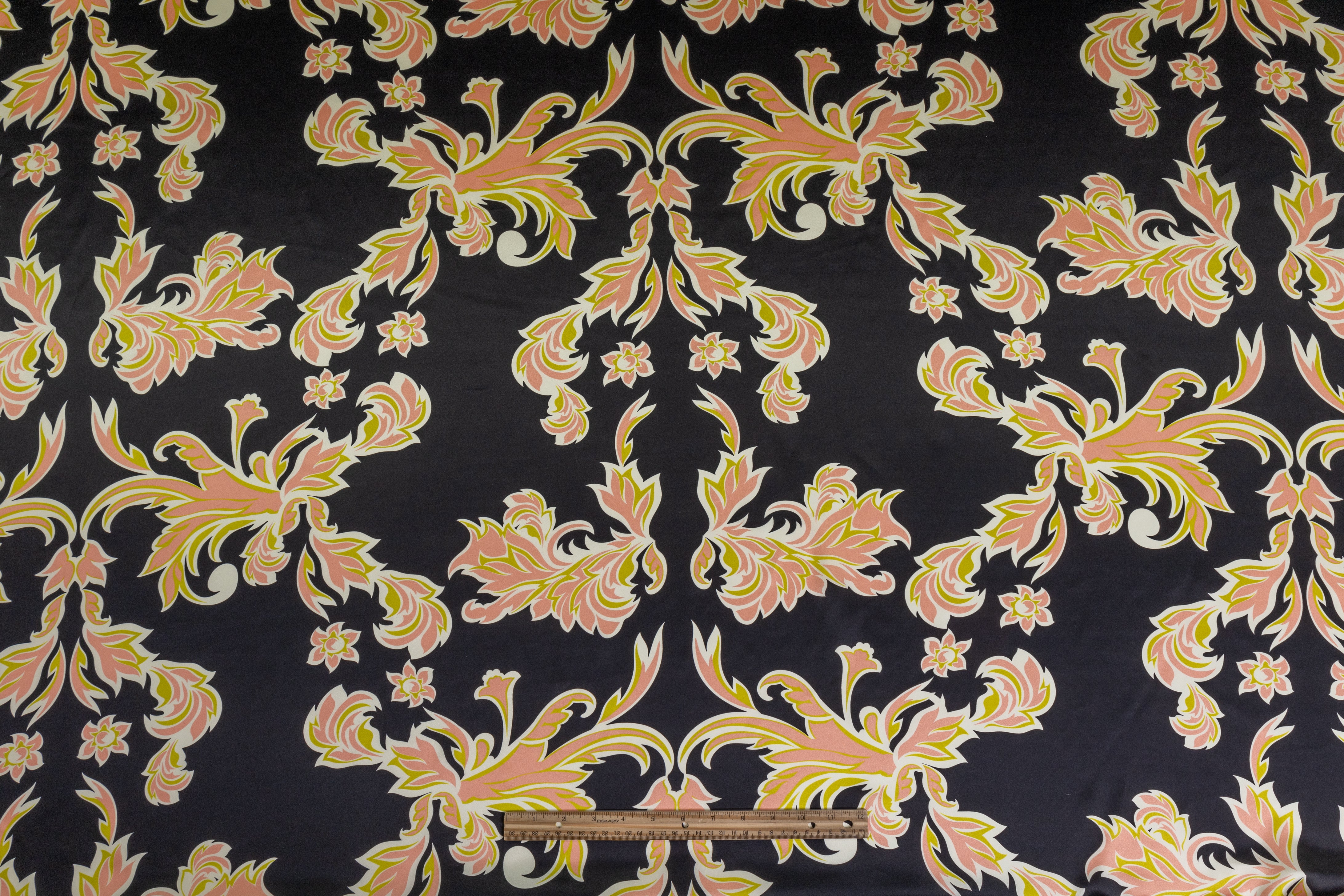 Italian Silk Charmeuse - Black / Pink / Green