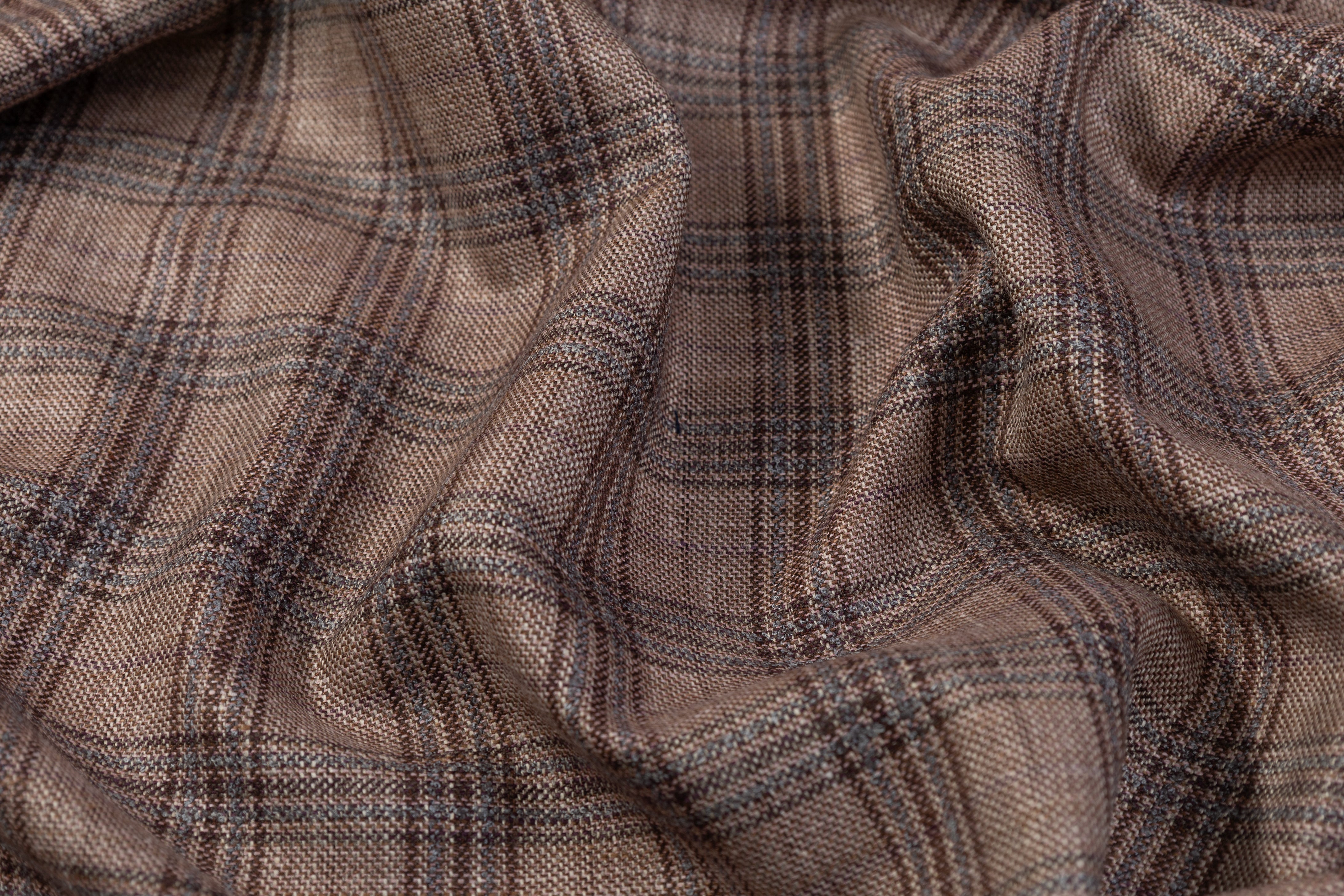 Plaid Italian Silk Linen Wool - Mauve / Brown