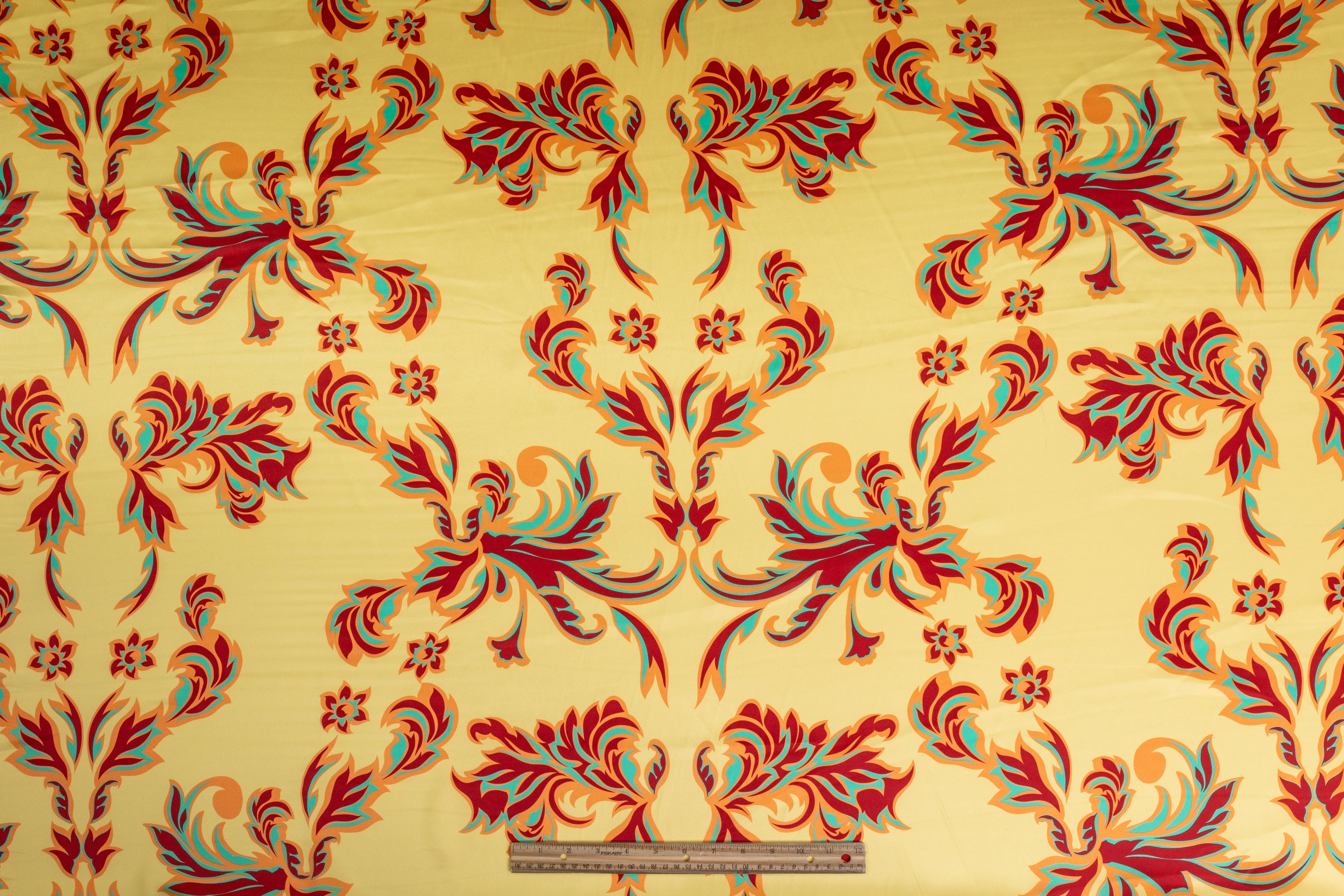 Italian Silk Charmeuse - Yellow / Red / Peach / Teal