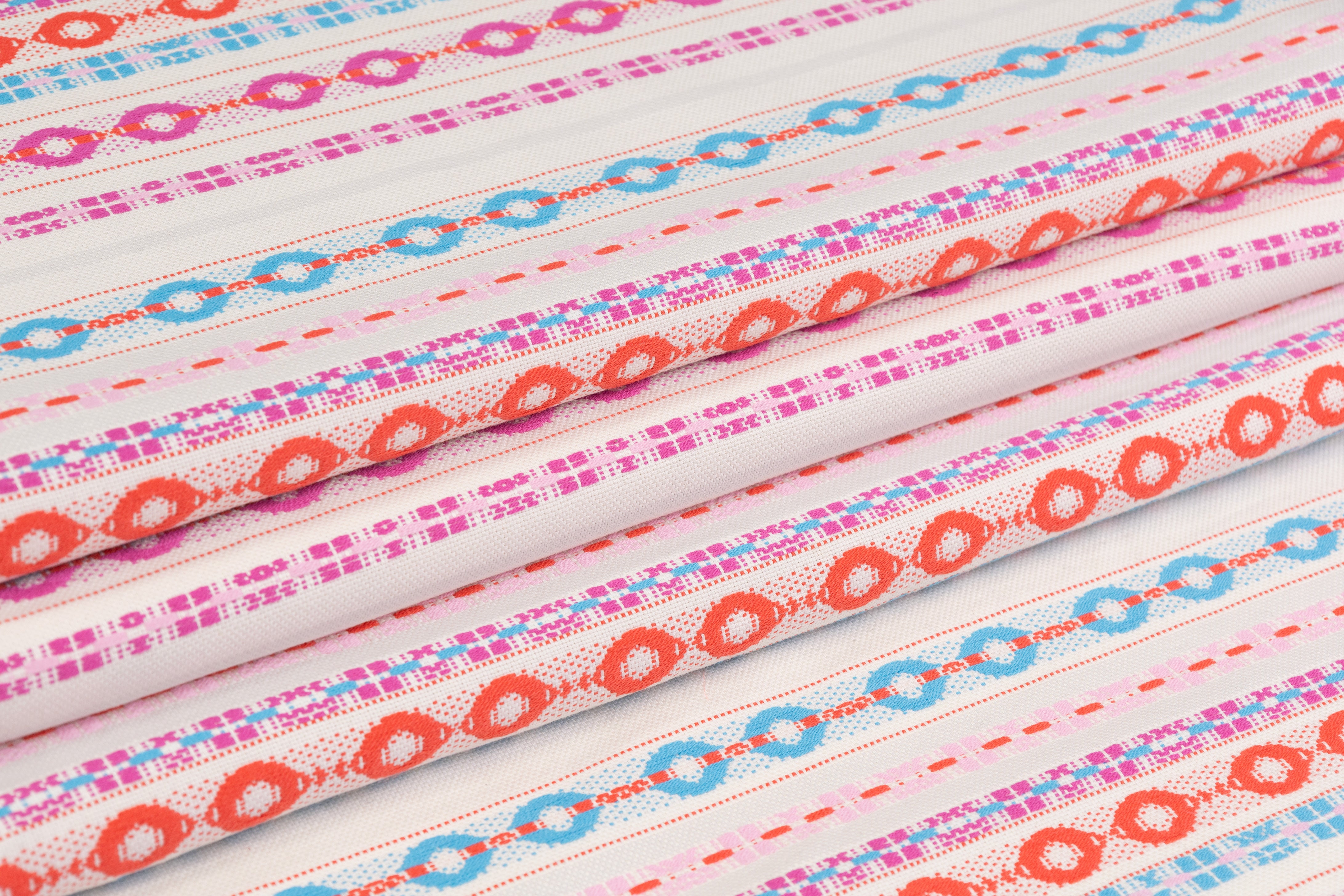 Geometric Striped Italian Cotton Brocade - White / Multicolor