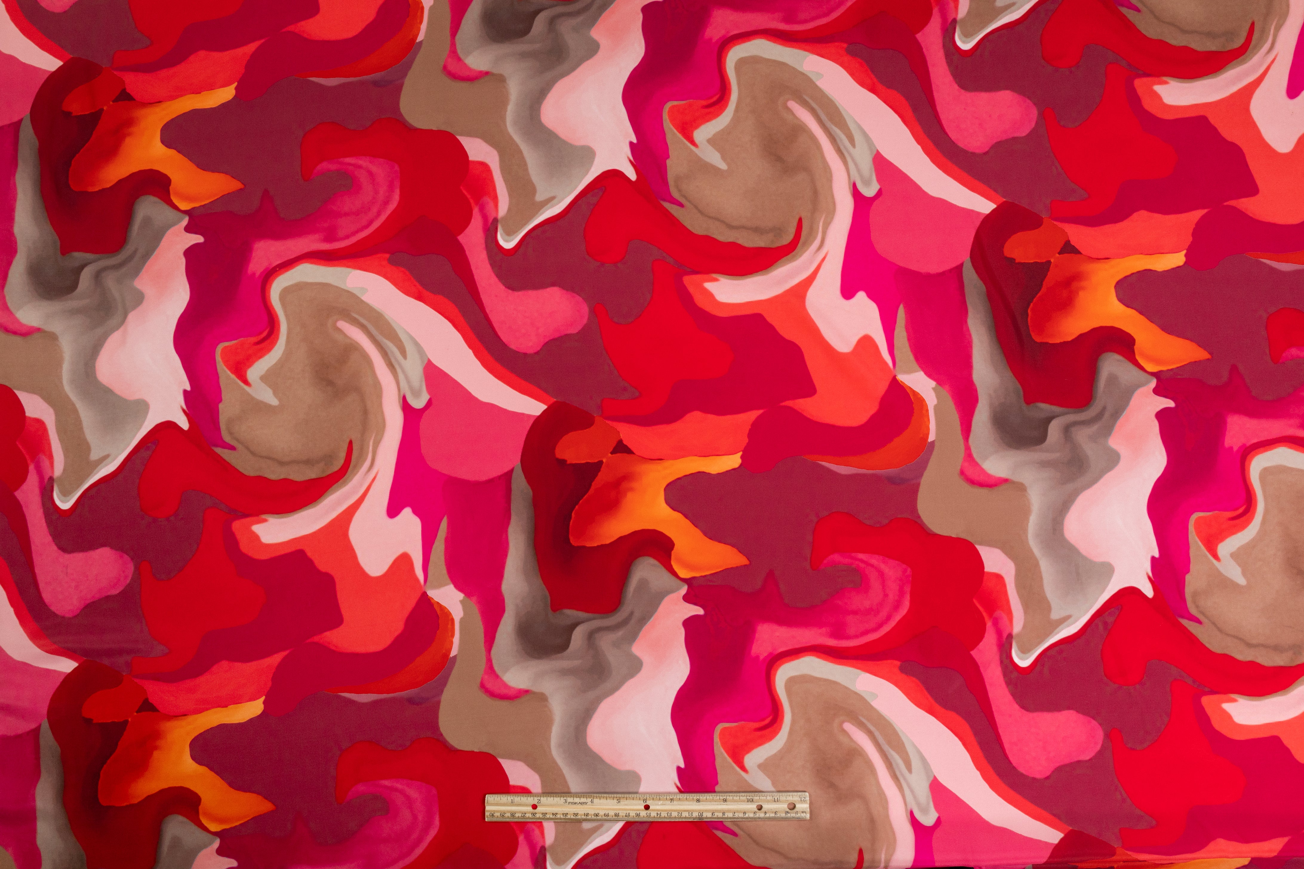Abstract Italian Silk Charmeuse - Pink / Orange / Red / Taupe