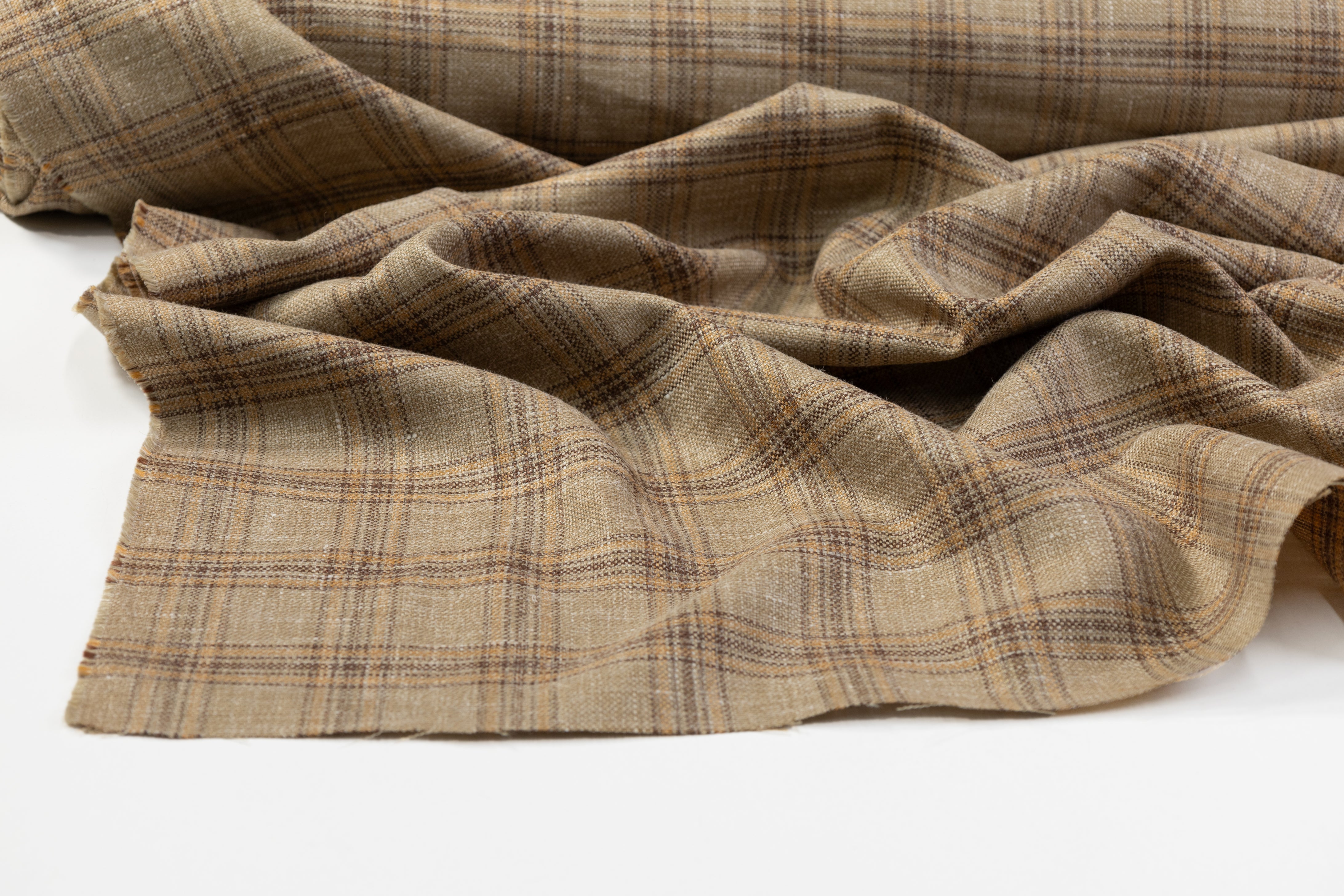 Plaid Italian Silk Wool Linen Suiting - Beige