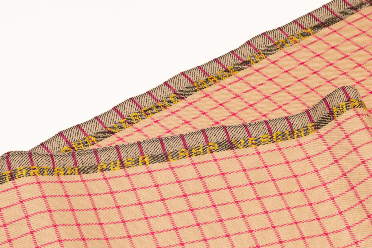 Checked Italian Wool Suiting - Camel / Magenta