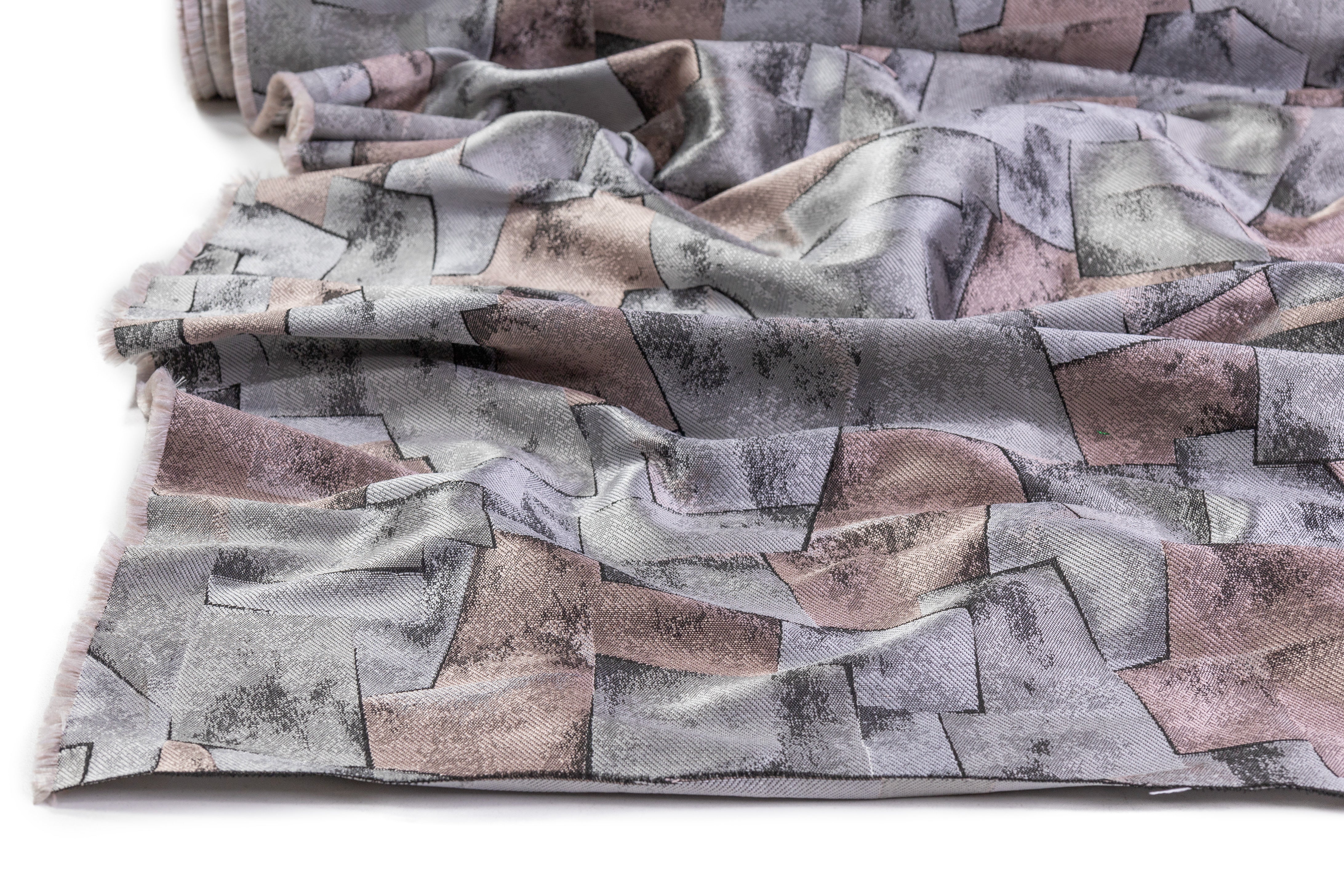 Geometric Italian Brocade - Gray / Blush