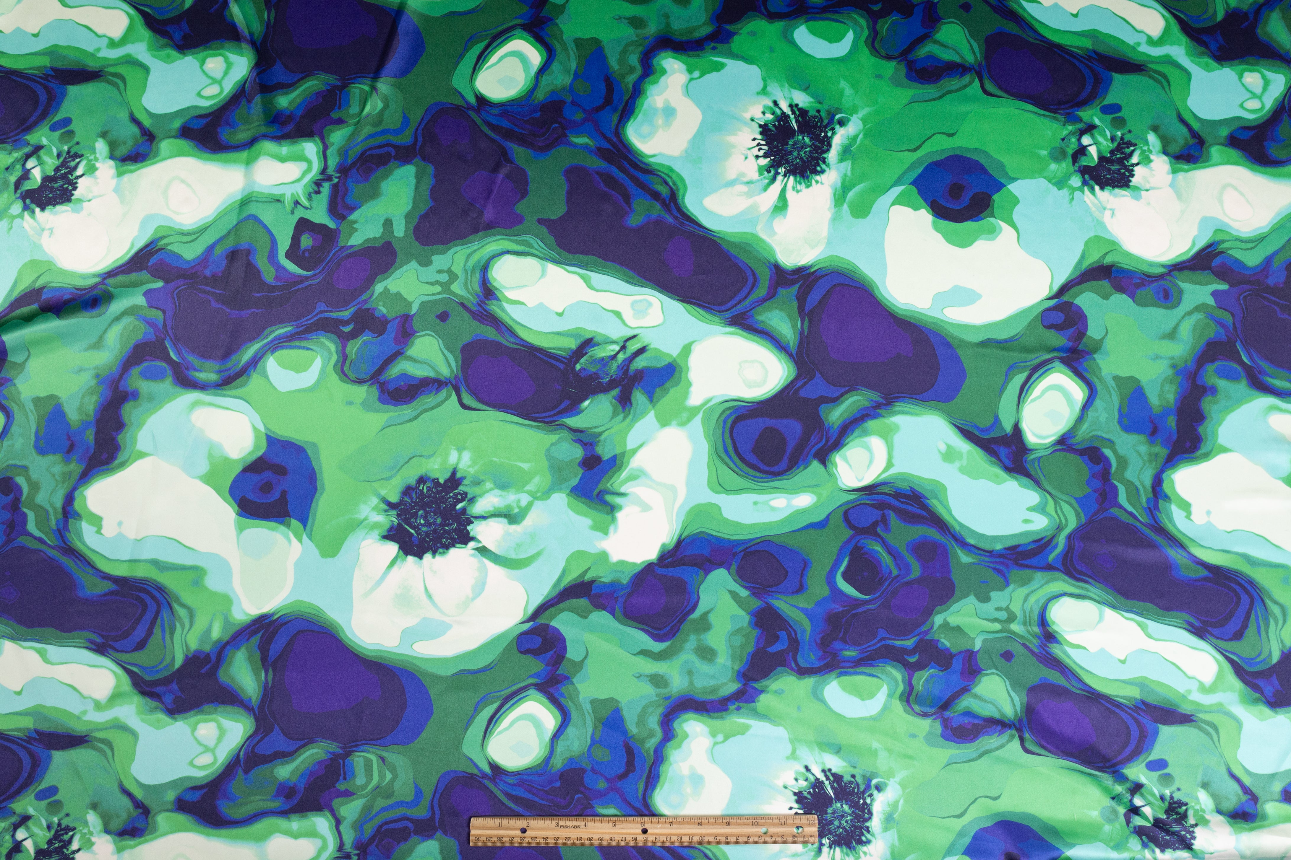 Abstract Italian Silk Charmeuse - Blue / Green