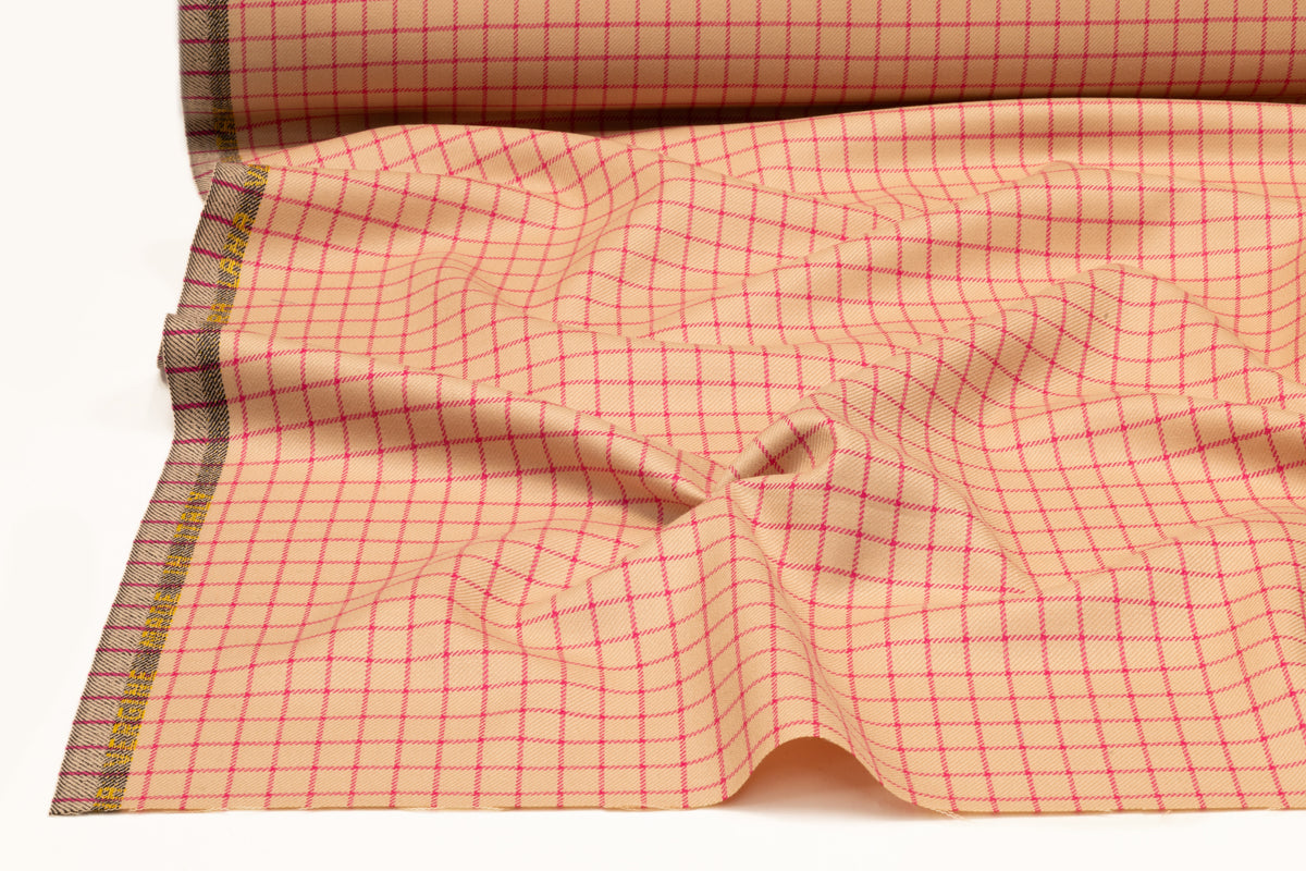 Checked Italian Wool Suiting - Camel / Magenta