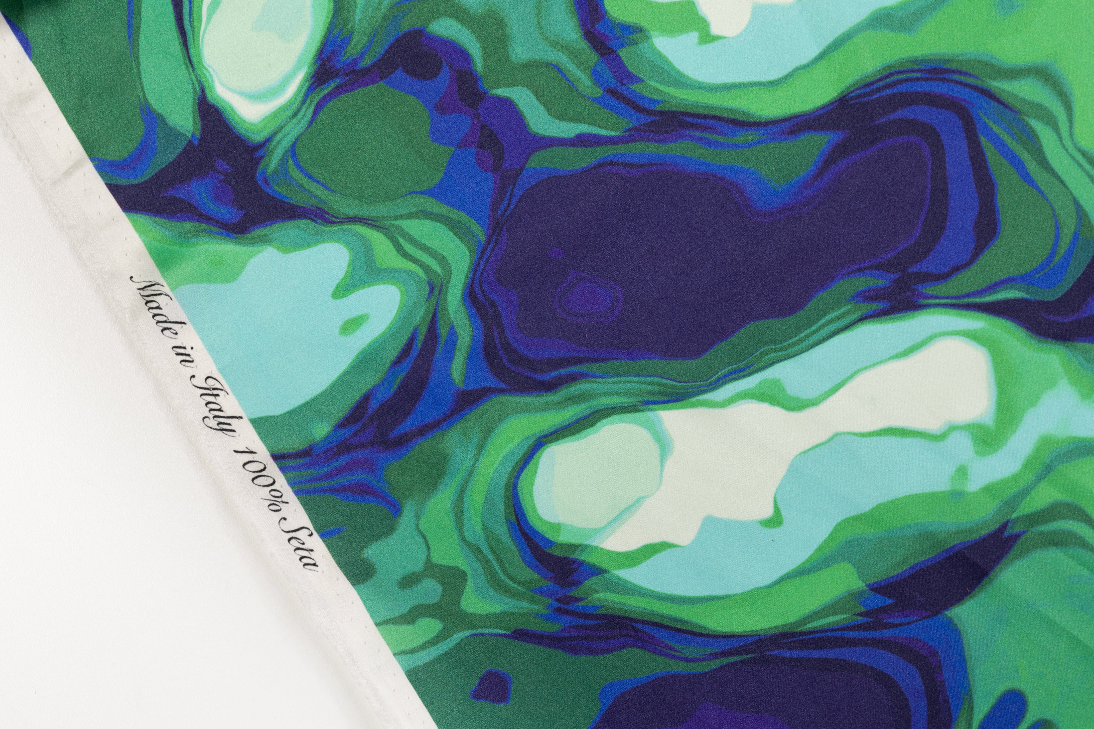 Abstract Italian Silk Charmeuse - Blue / Green