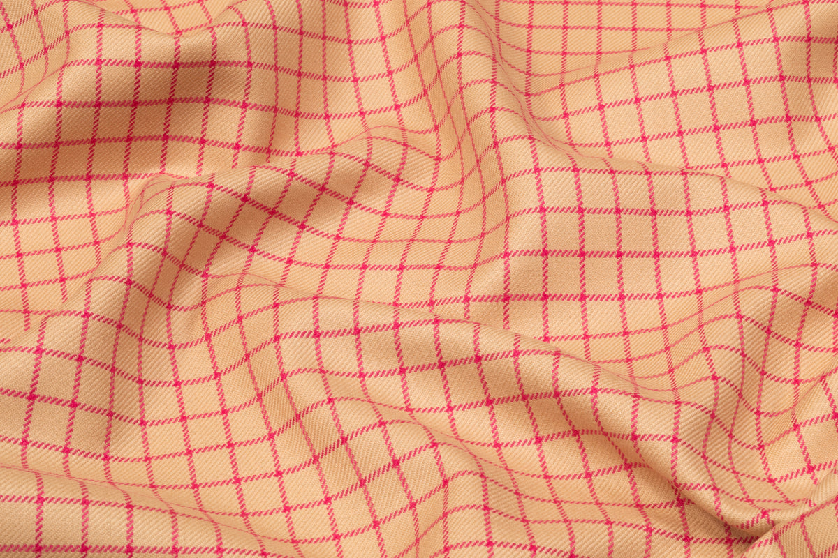 Checked Italian Wool Suiting - Camel / Magenta