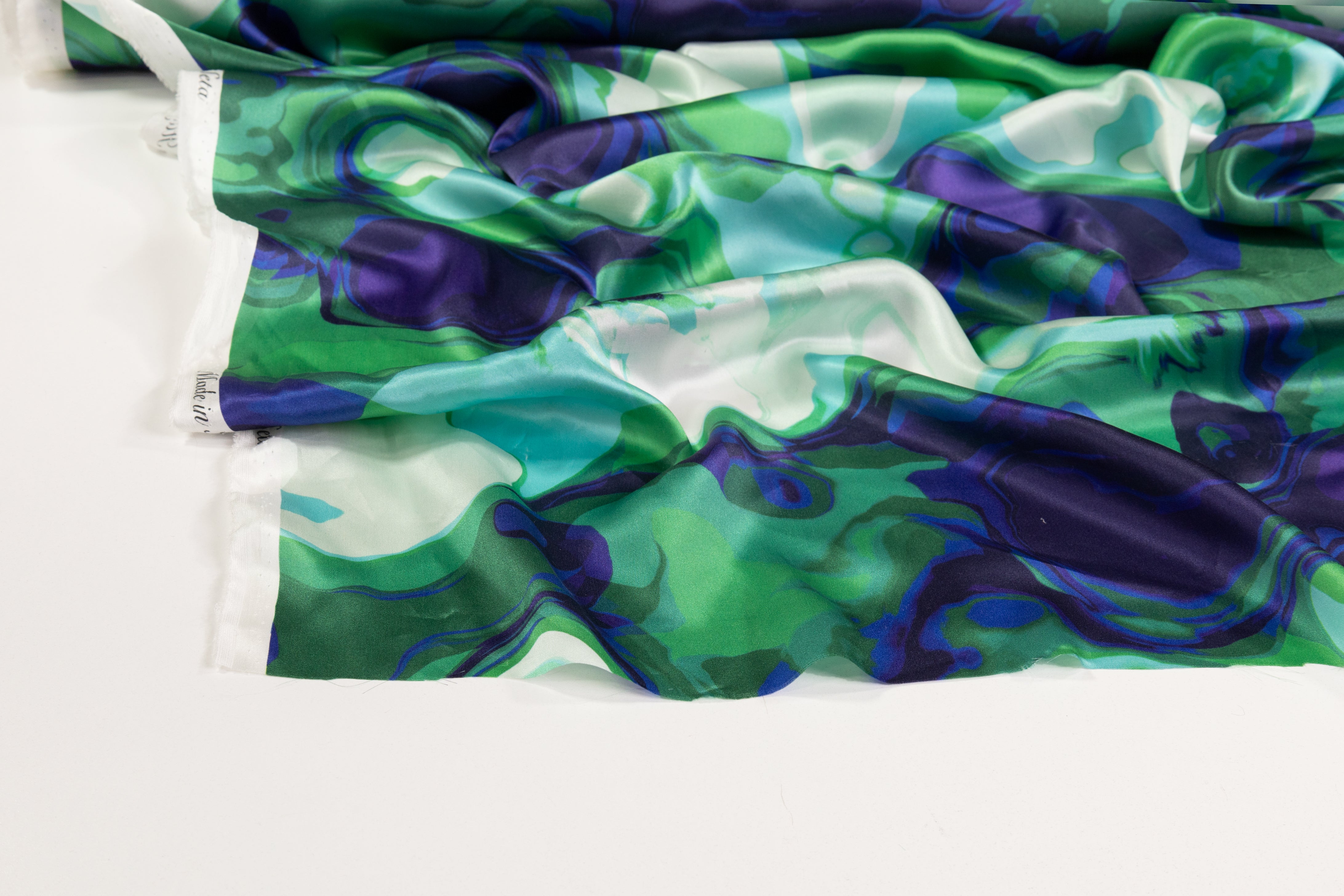 Abstract Italian Silk Charmeuse - Blue / Green