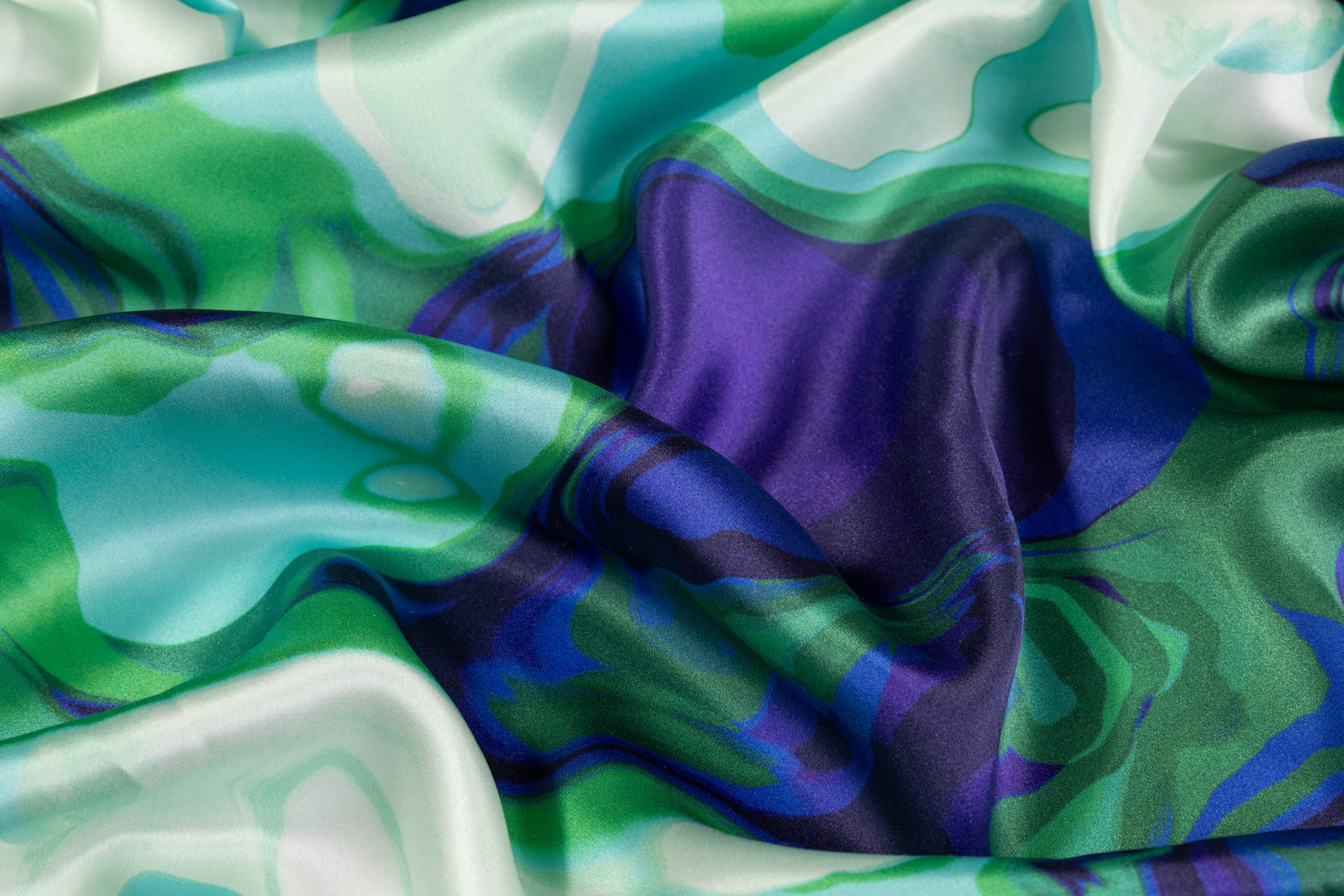 Abstract Italian Silk Charmeuse - Blue / Green