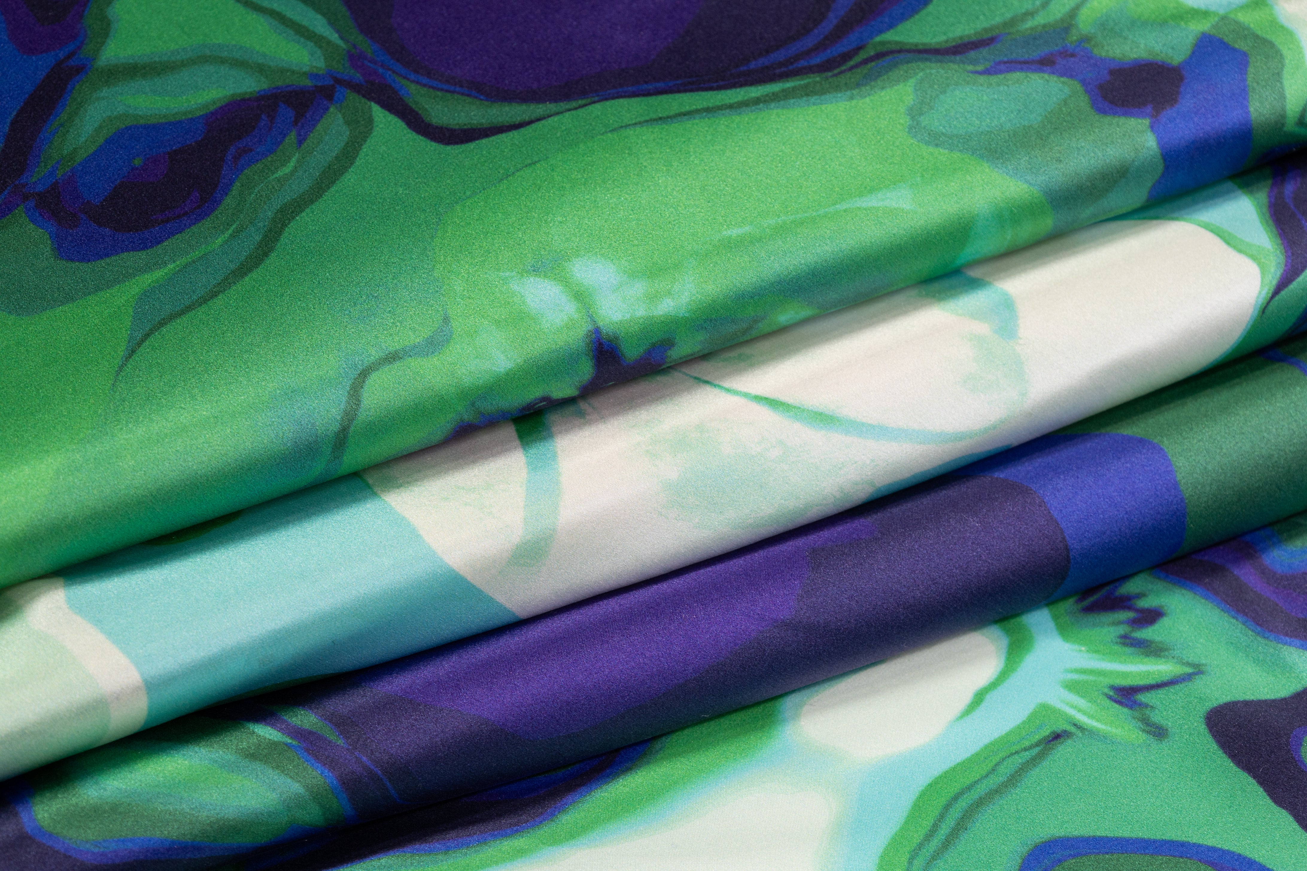 Abstract Italian Silk Charmeuse - Blue / Green